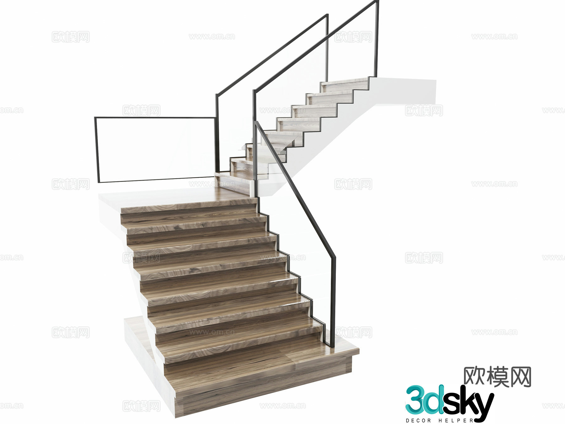 Modern glass handrail staircase 3d model