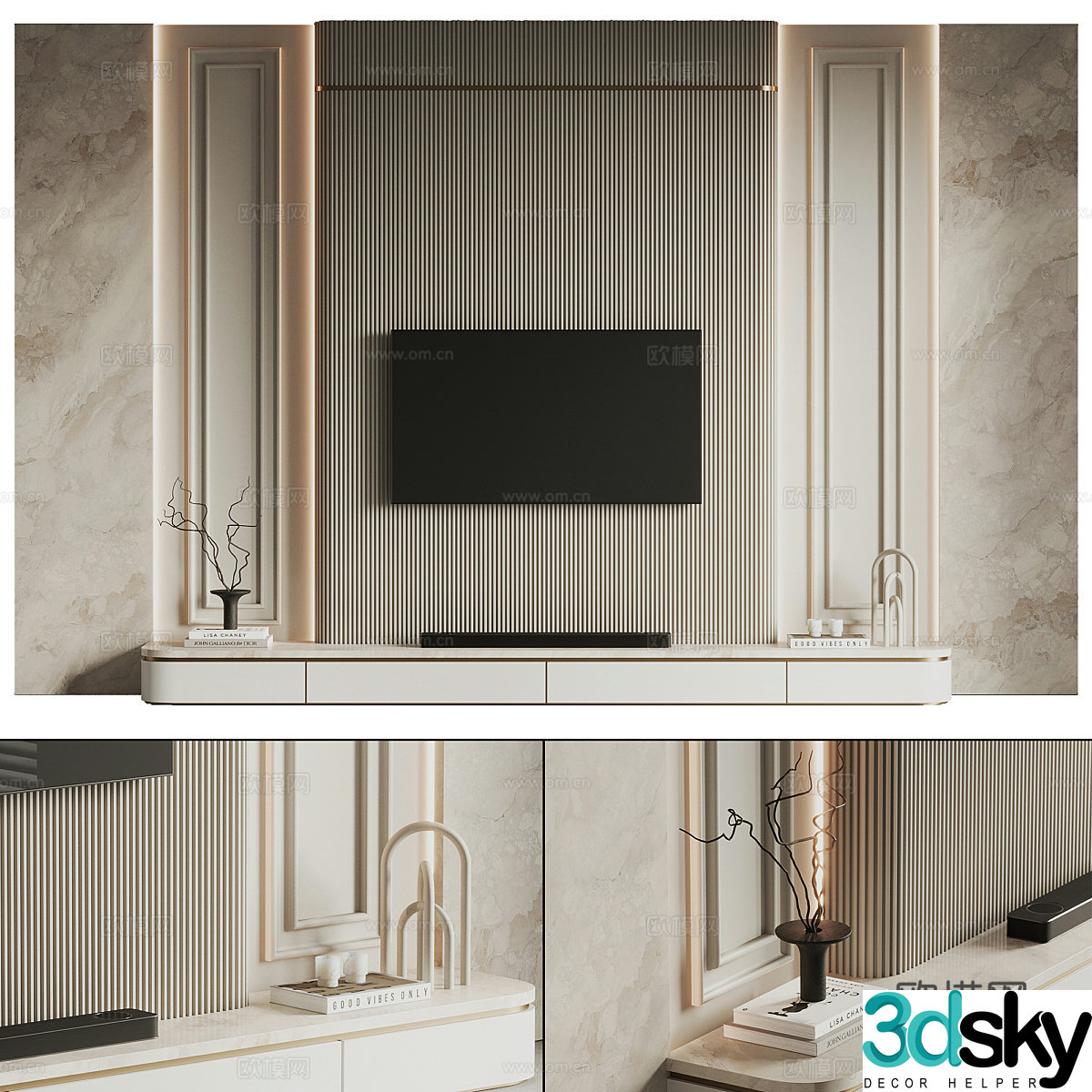Modern light luxury TV background wall 3d model