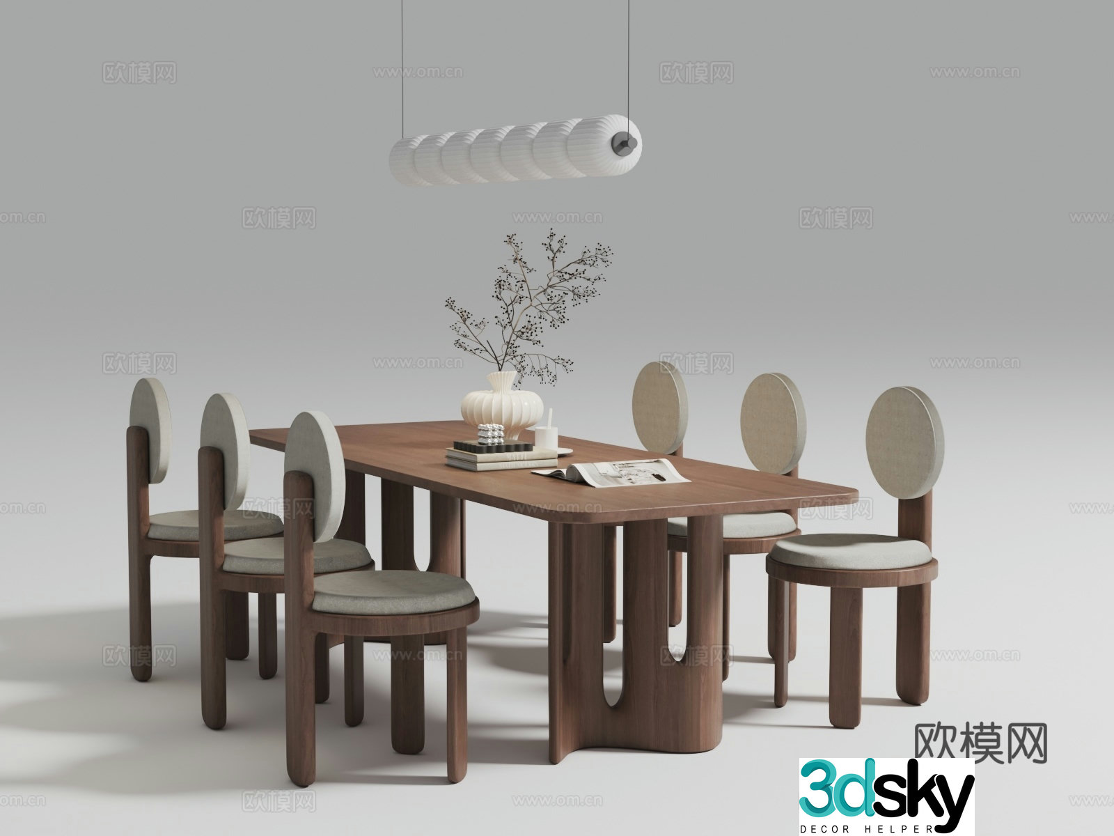 French medieval dining table and chair combination 3D model