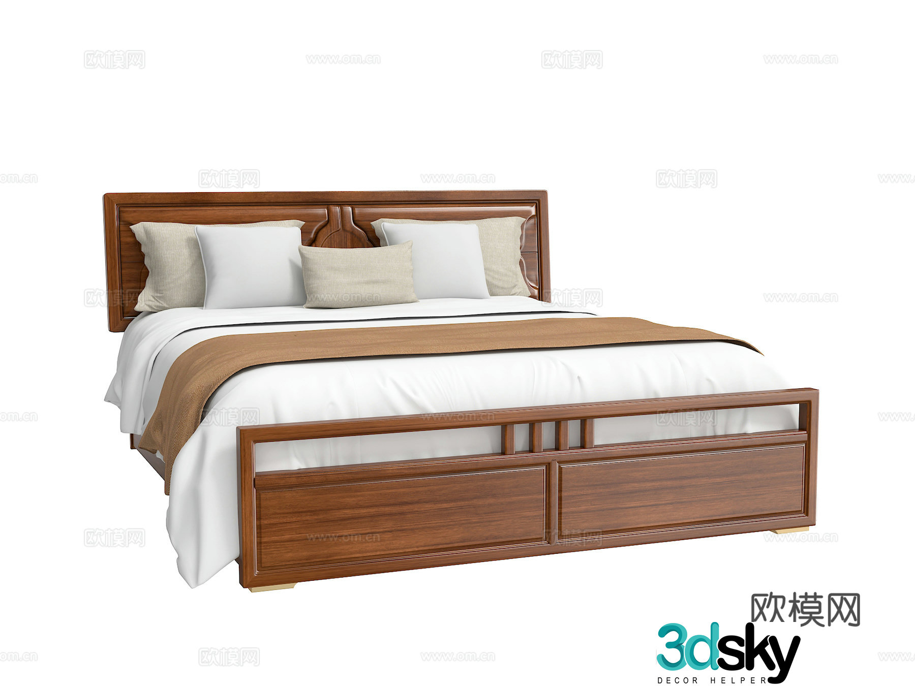 New Chinese style double bed 3D model