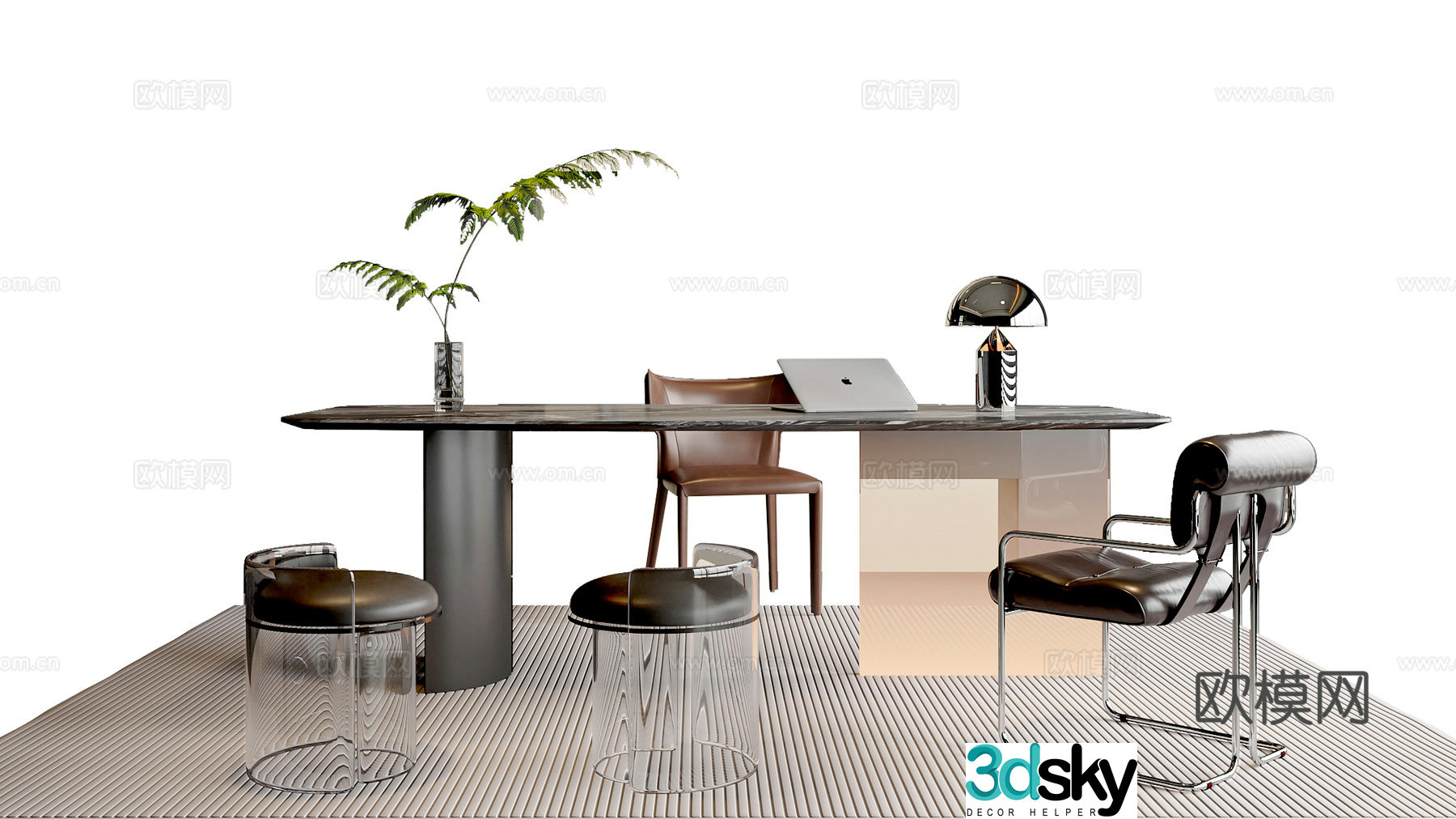 Modern Italian desk and chair combination single chair book chair chandelier desk ornament 3D model