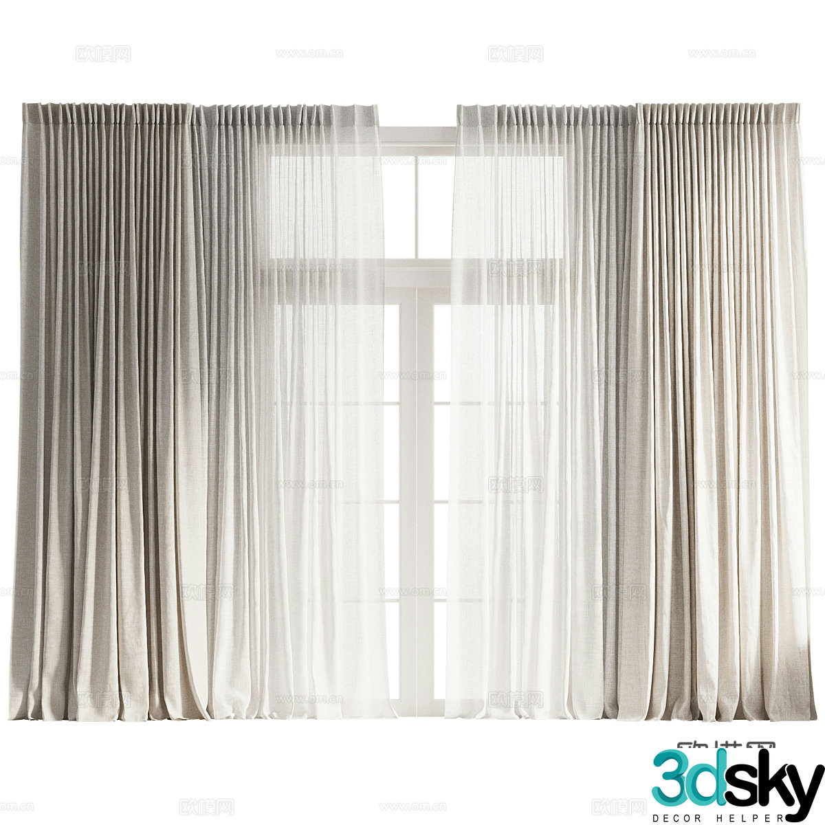 Modern cotton and linen curtains gauze curtains 3D model