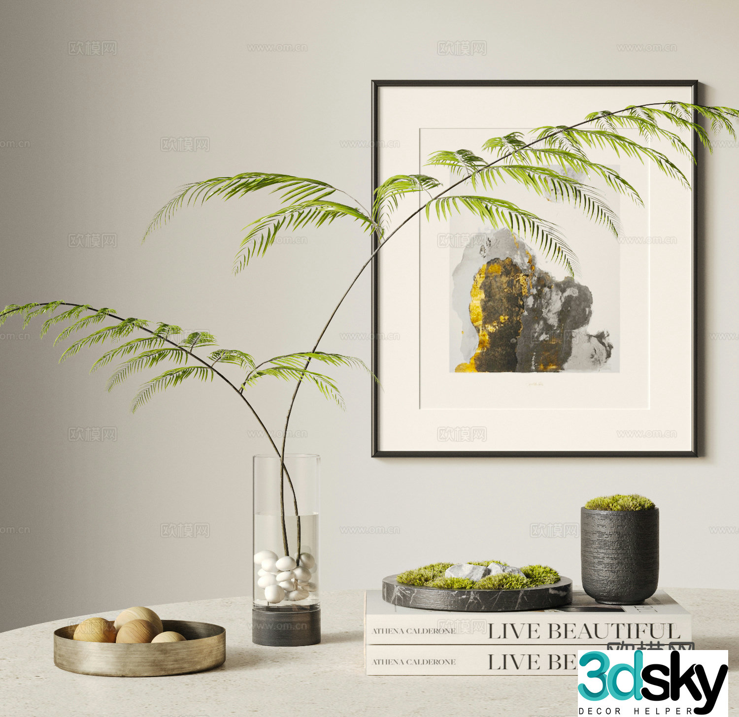 Modern moss vase ornament combination New Chinese ornament combination Aquatic plants Moss ornament 3D model