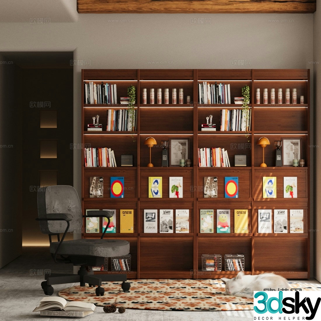 Middle-aged bookcase Floor-standing bookcase Leisure chair Single chair 3D model