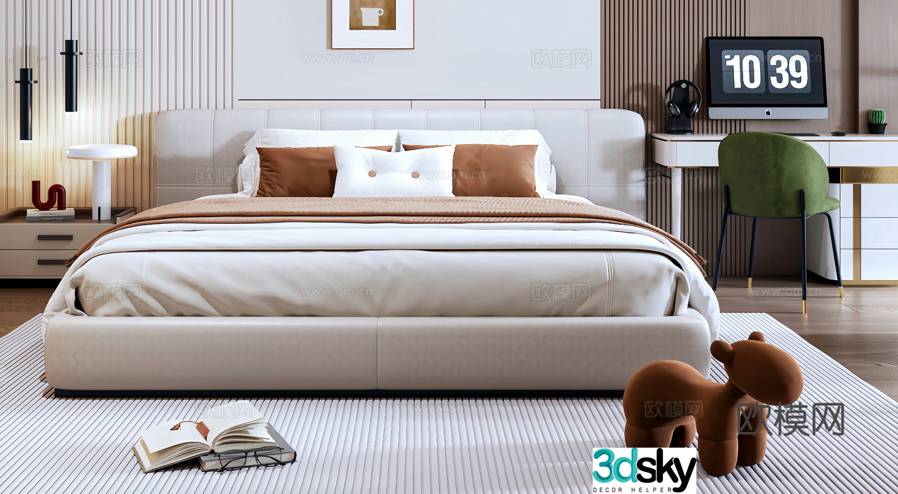 Modern Italian double bed fabric bed leather bed 3d model