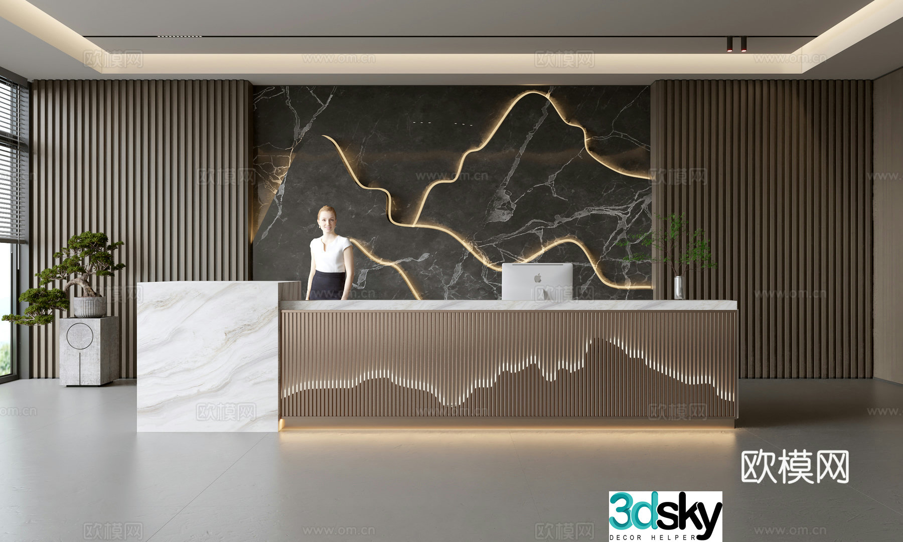 Modern company front desk reception area bar reception desk service desk company front desk background 3D model