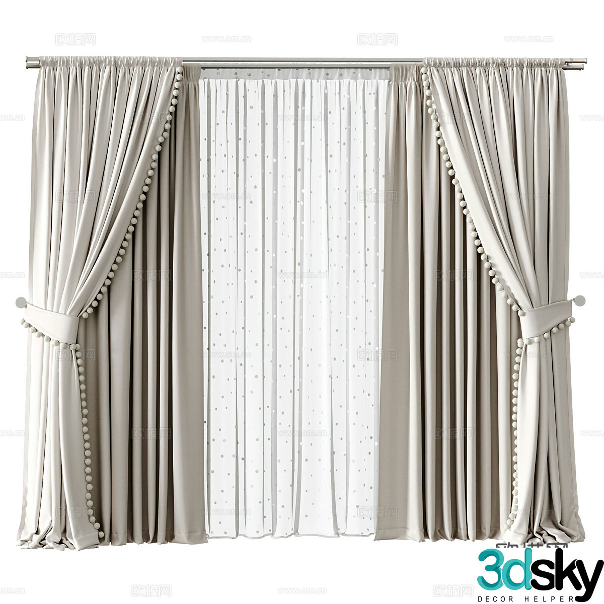 Modern creamy style children’s curtains 3d model