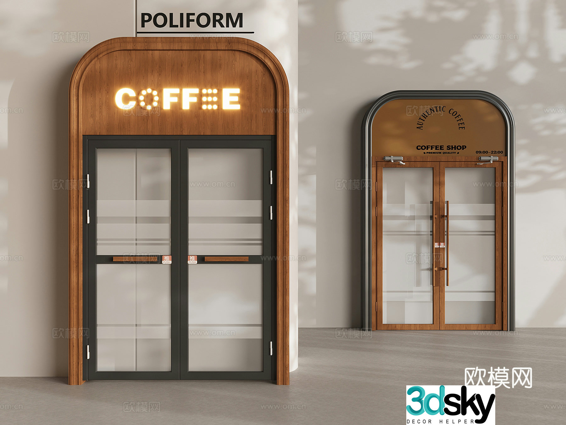 Coffee shop glass double doors medieval style coffee shop double doors 3D model