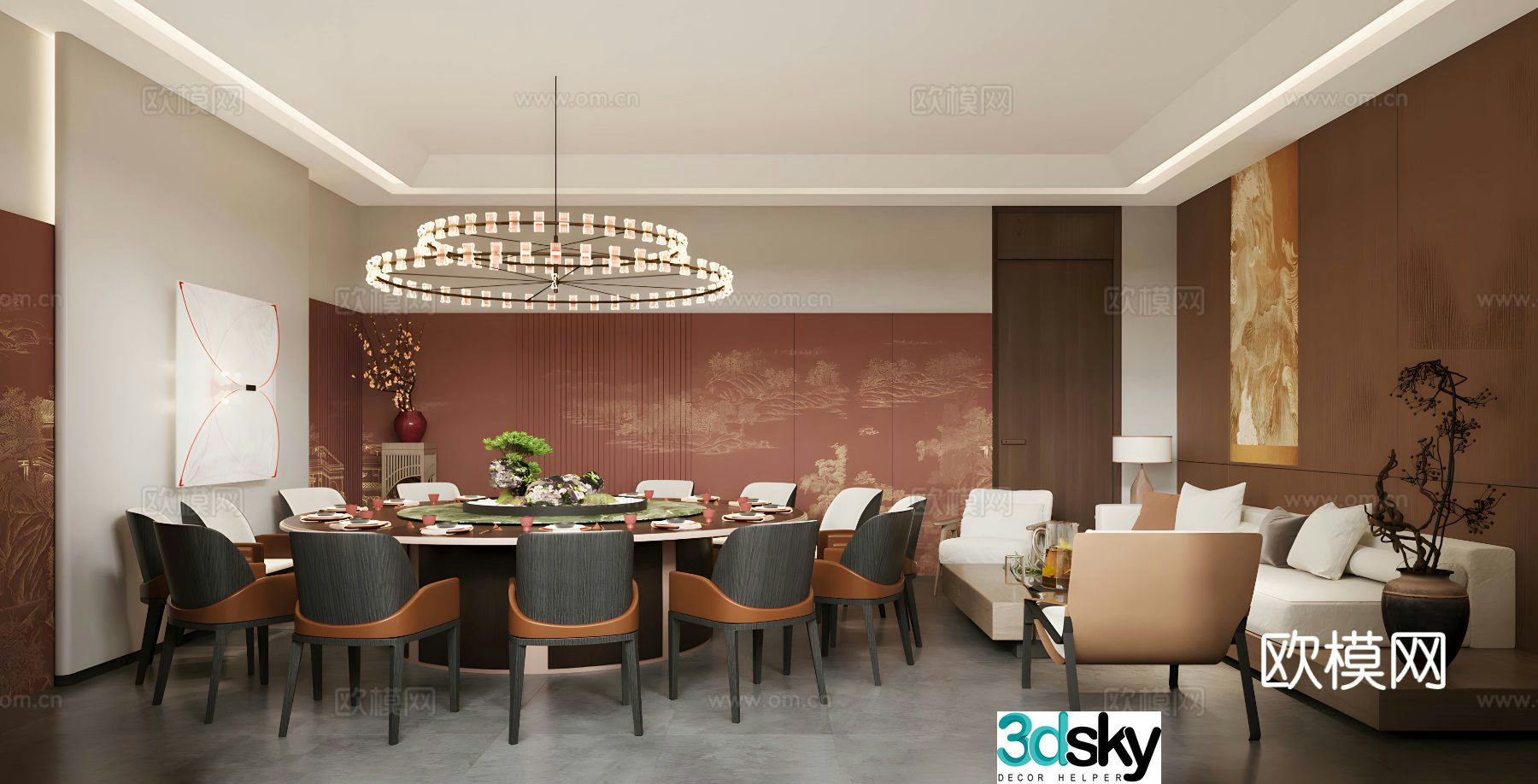 New Chinese-style private room Restaurant private room Club private room 3D model