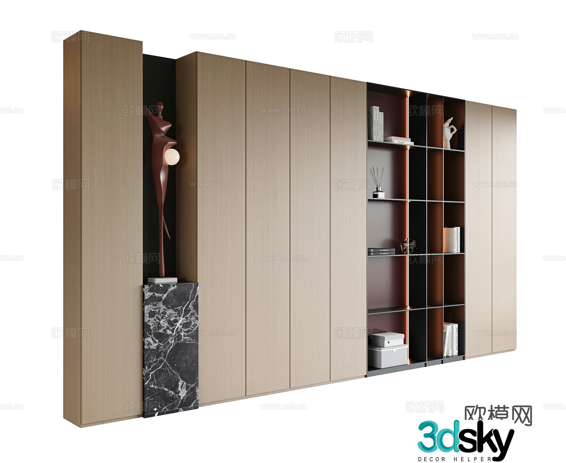 Italian modern decorative cabinet bookshelves study bookcase living room decorative cabinet open bookcase 3d model