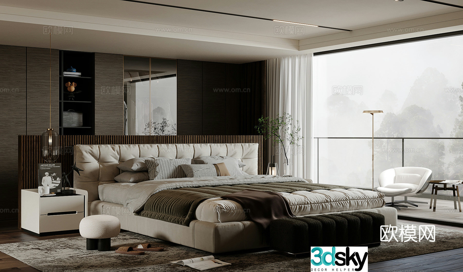 Modern light luxury home bedroom premium gray bedroom master bedroom second bedroom elderly room double bed wardrobe 3d model