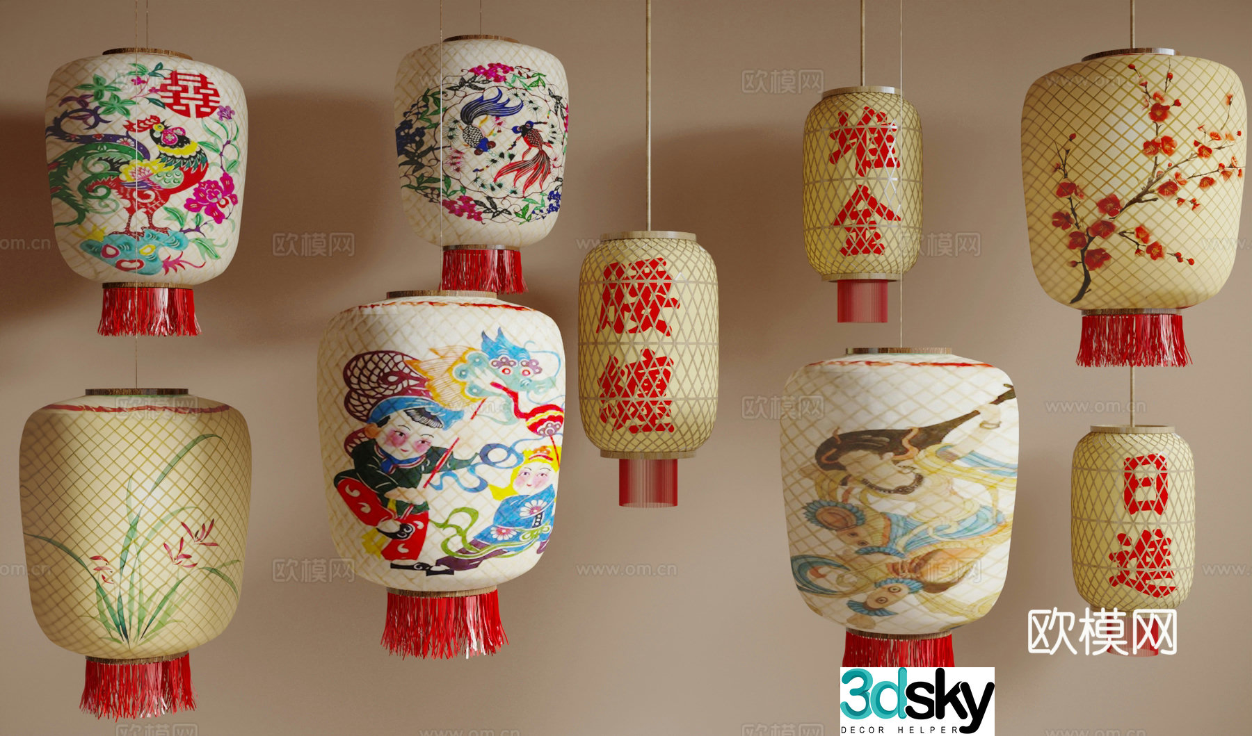 Chinese oil paper lantern Chaoshan bamboo lantern handmade bamboo lantern 3D model