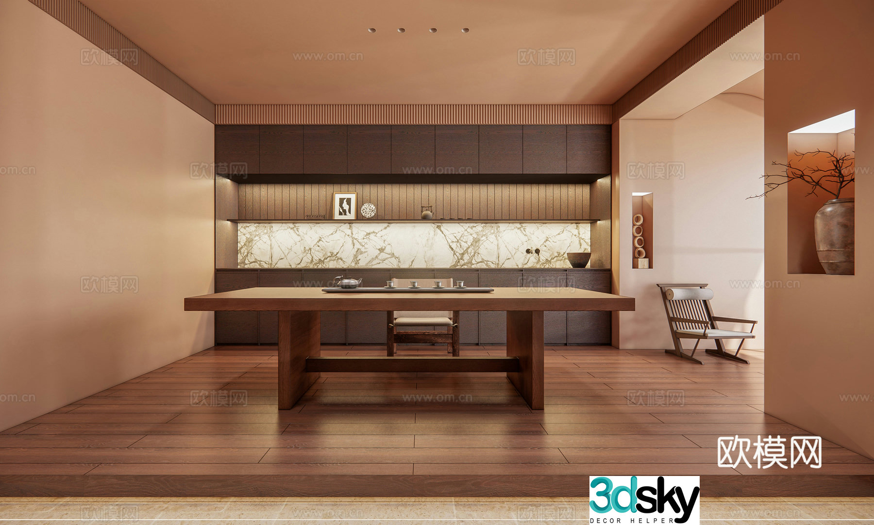 Wasabi Middle Style Tea Room Medium Style Career Tea Room Wasabi Wind Tea Room Tea Room Large Table 3D Model