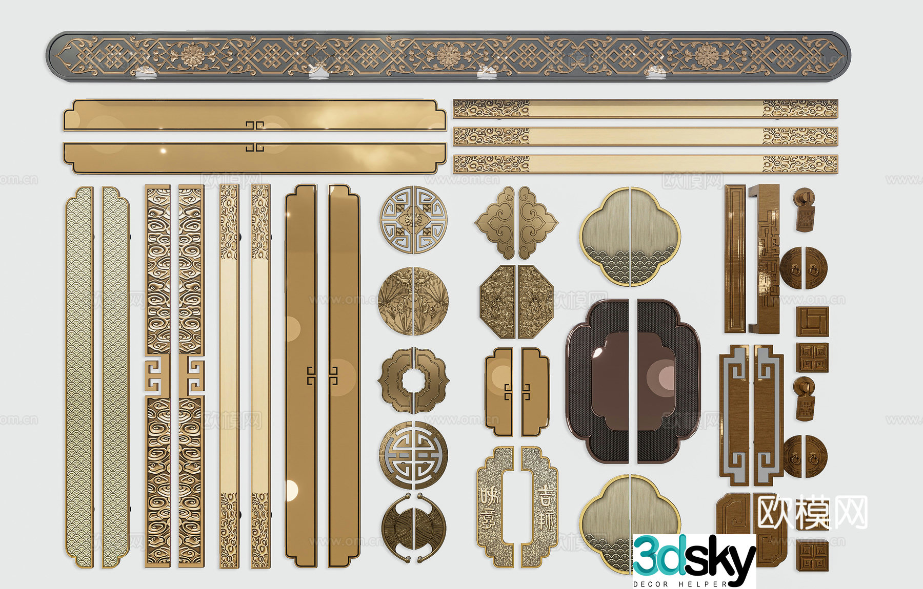 New Chinese style handle door handle Simple drawer door handle Middle style handle Minimalist door handle 3D model