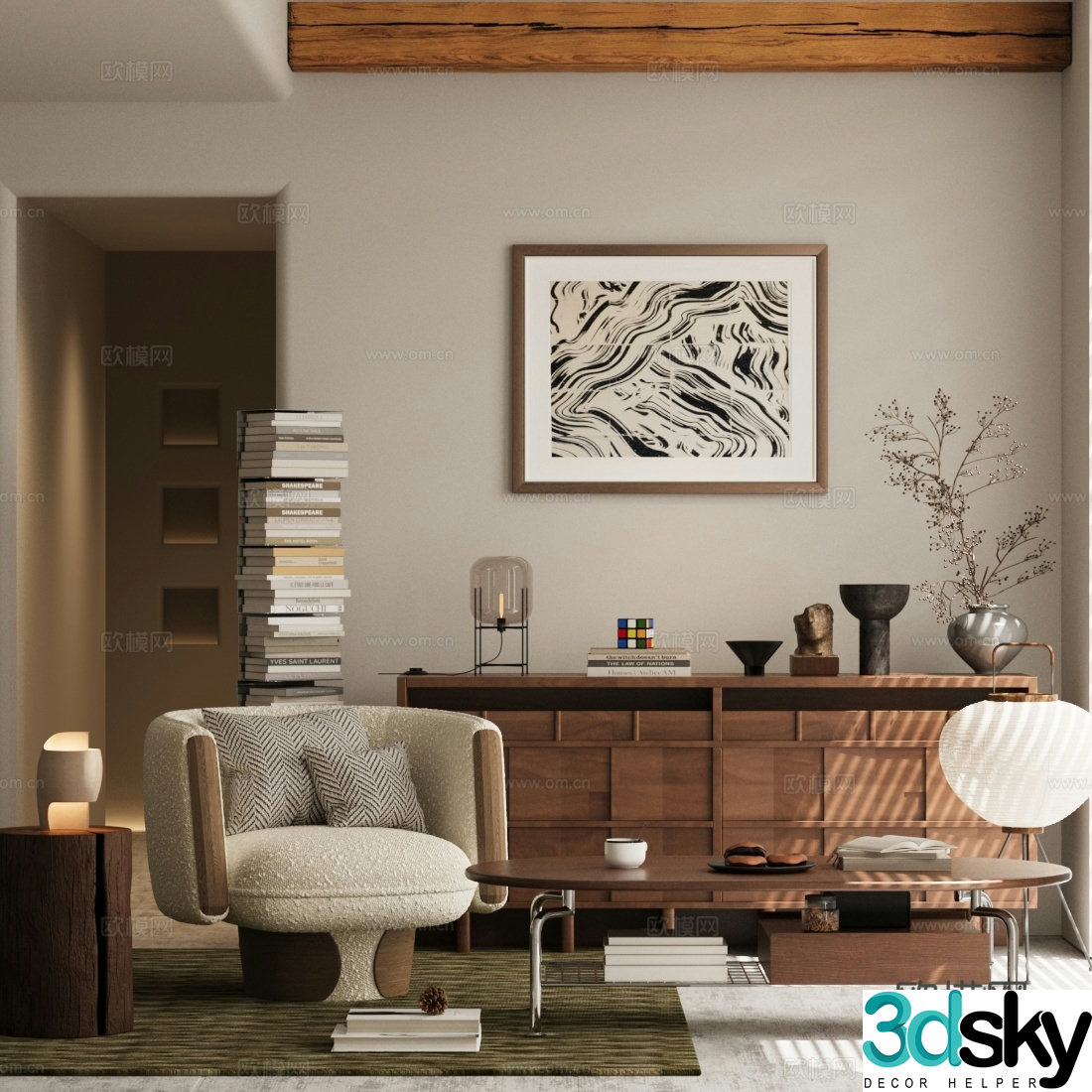 Washi leisure chair entrance cabinet 3d model