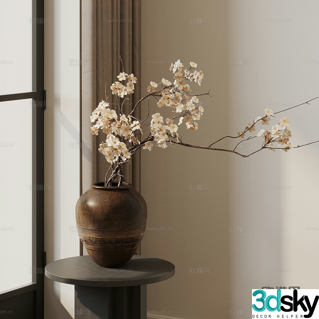 New Chinese style flower branches flower art simulated flowers pottery jar vase 3D model