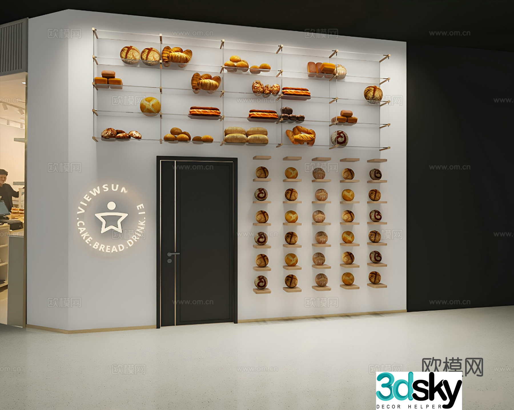 Modern bakery door head 3d model