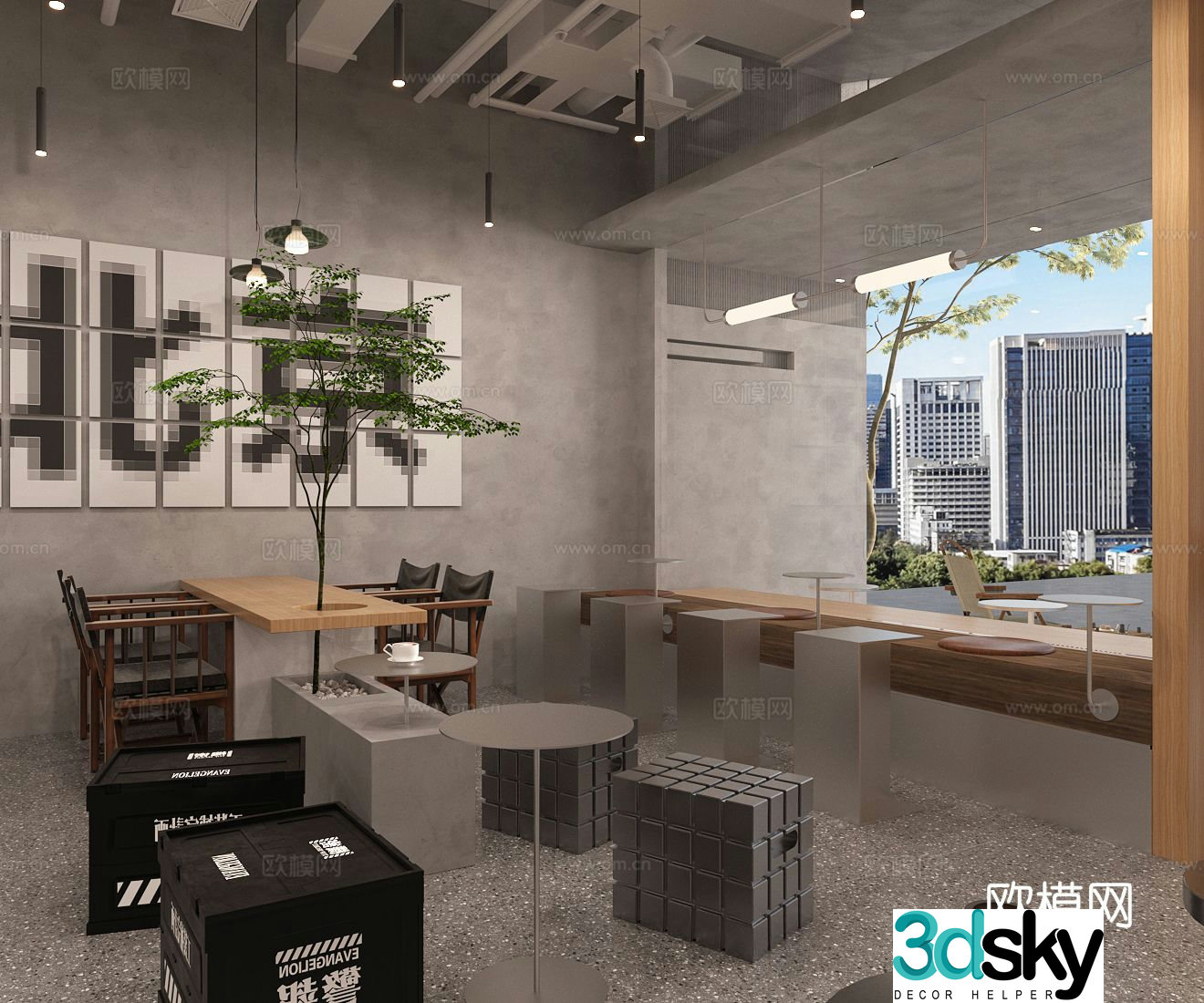 Industrial style cafe 3d model