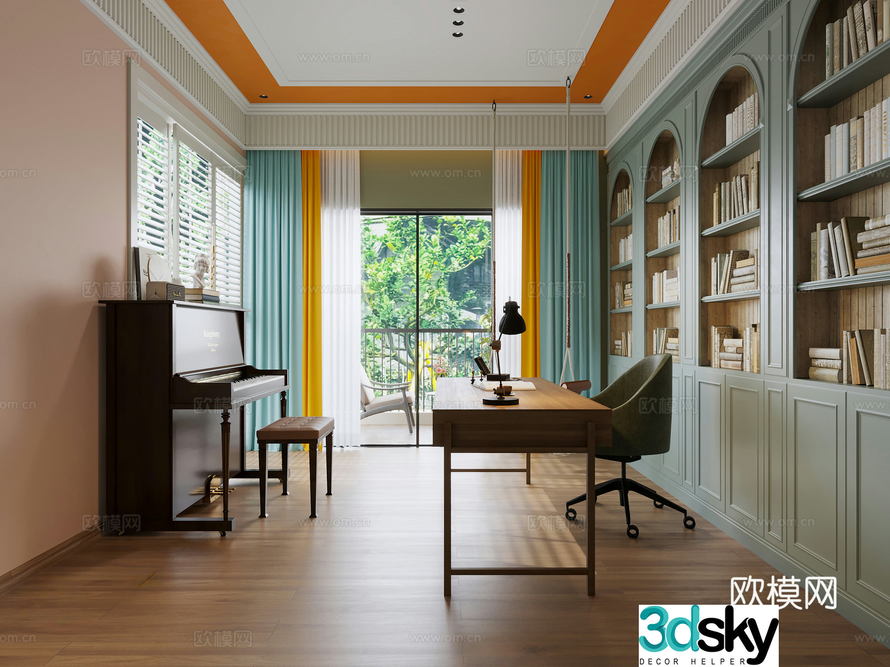 French Dopamine Study Retro Study Retro Writing Desk French Cream Style Study 3D Model