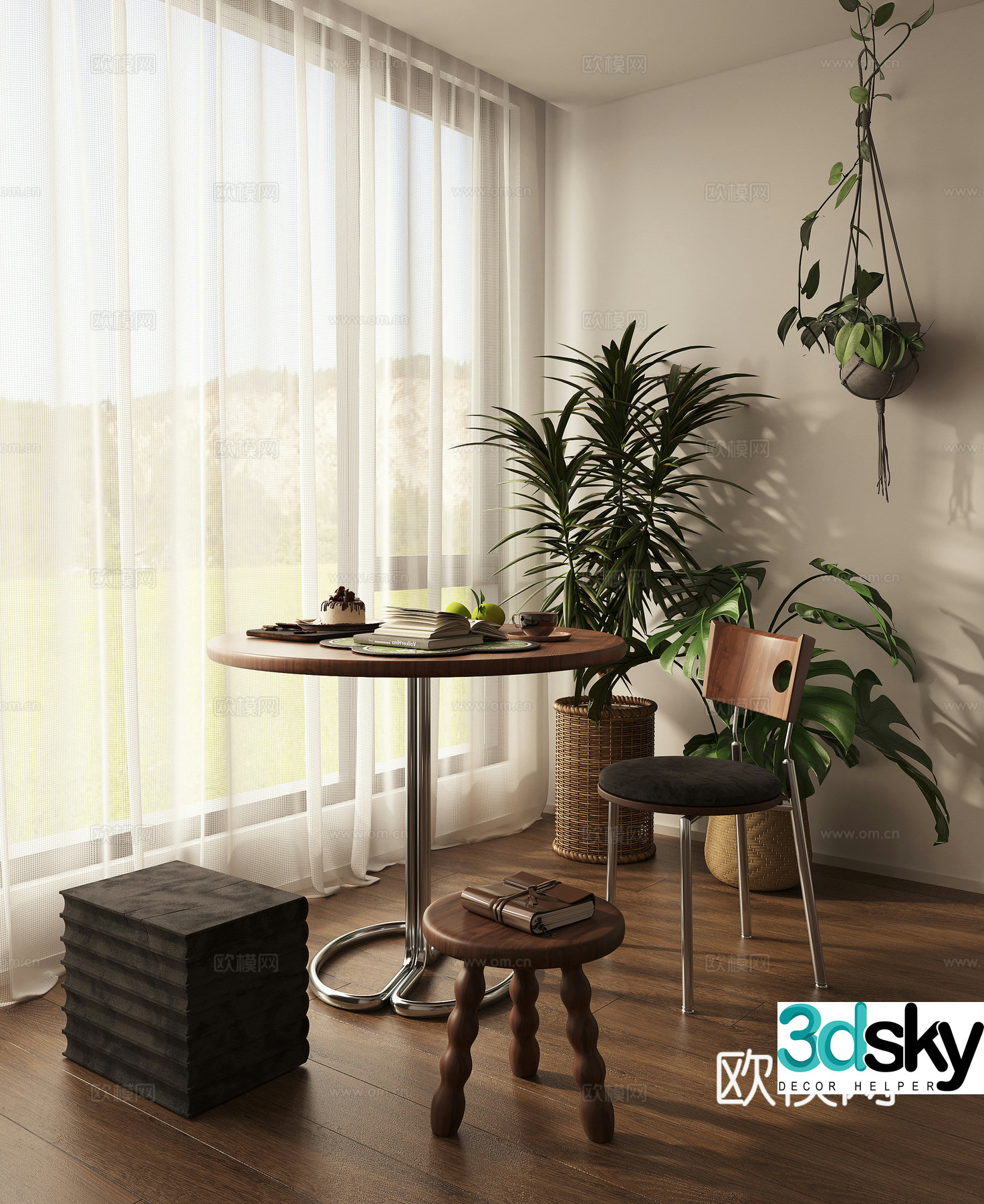 Small round table dining table balcony table tea table leisure area 3d model