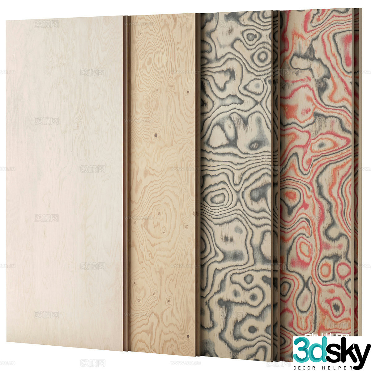 Modern Italian Wood Vintage Plywood Multi-layer Board 3D Model