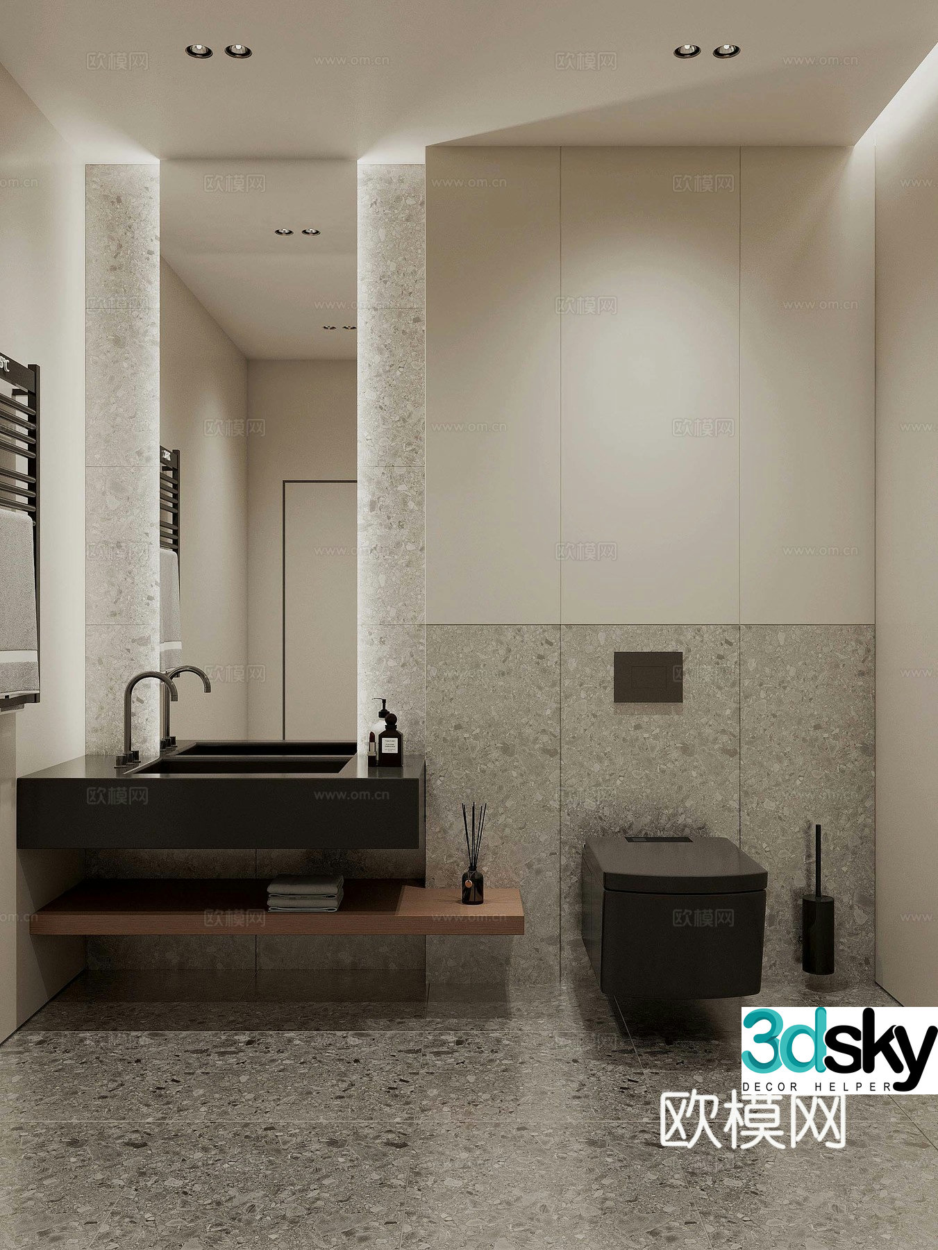 Modern minimalist black and white bathroom 3D model