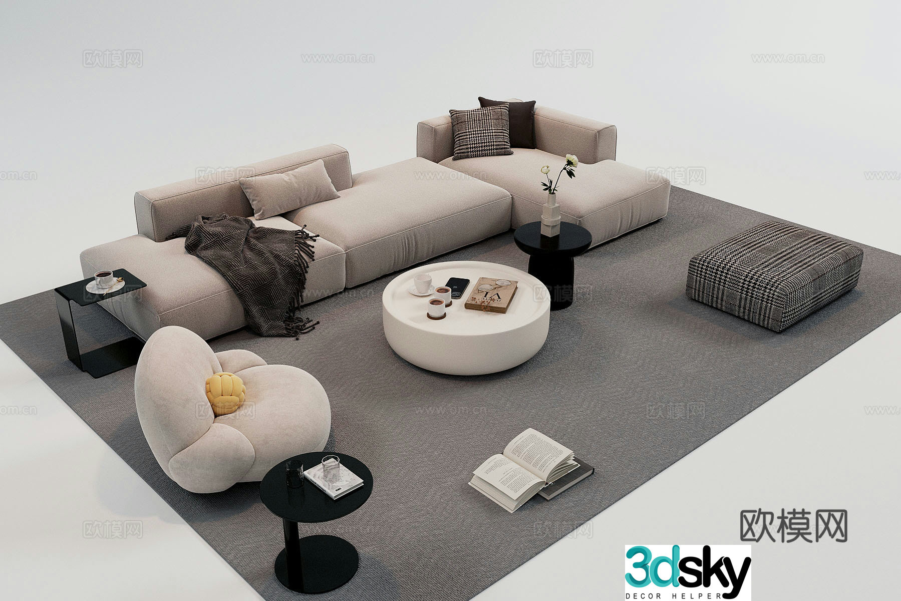 Sofa coffee table combination 3D model