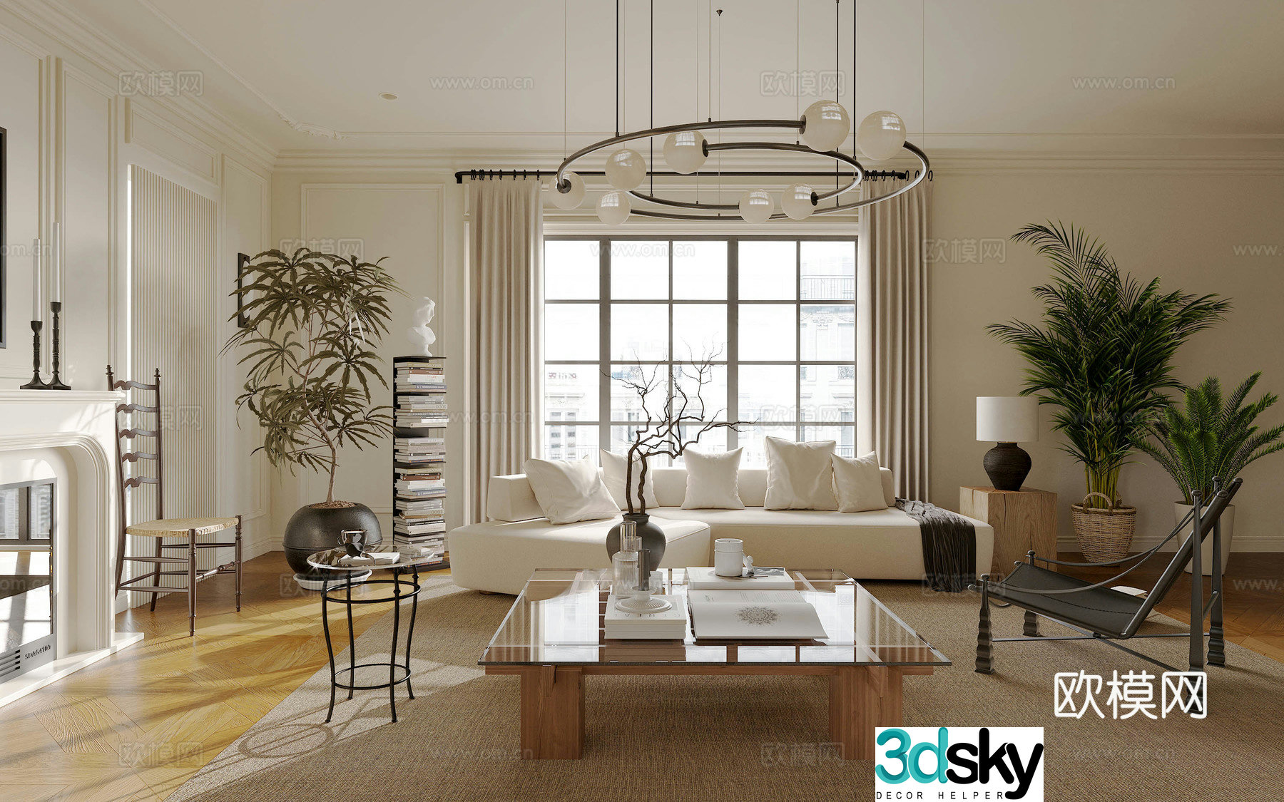 French home living room French creamy living room French retro living room Rustic American living room 3d model