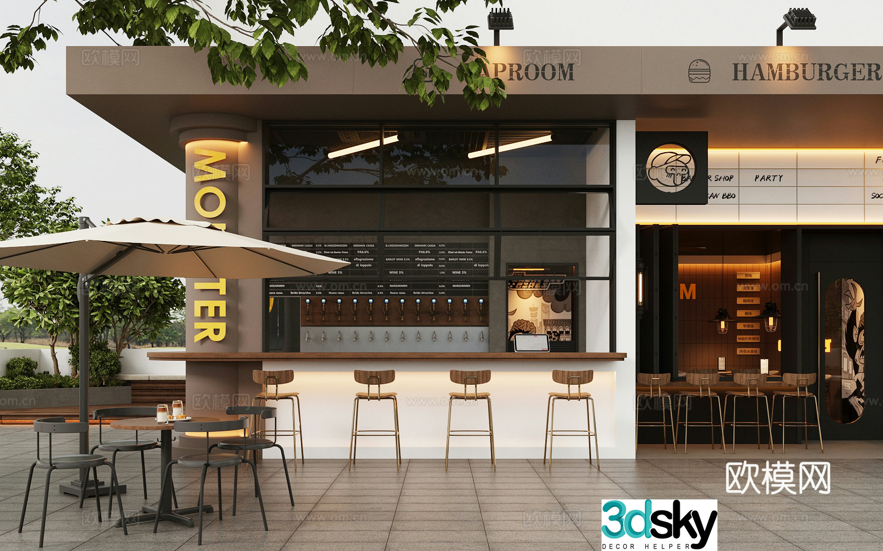 Industrial style coffee shop coffee exterior area 3D model