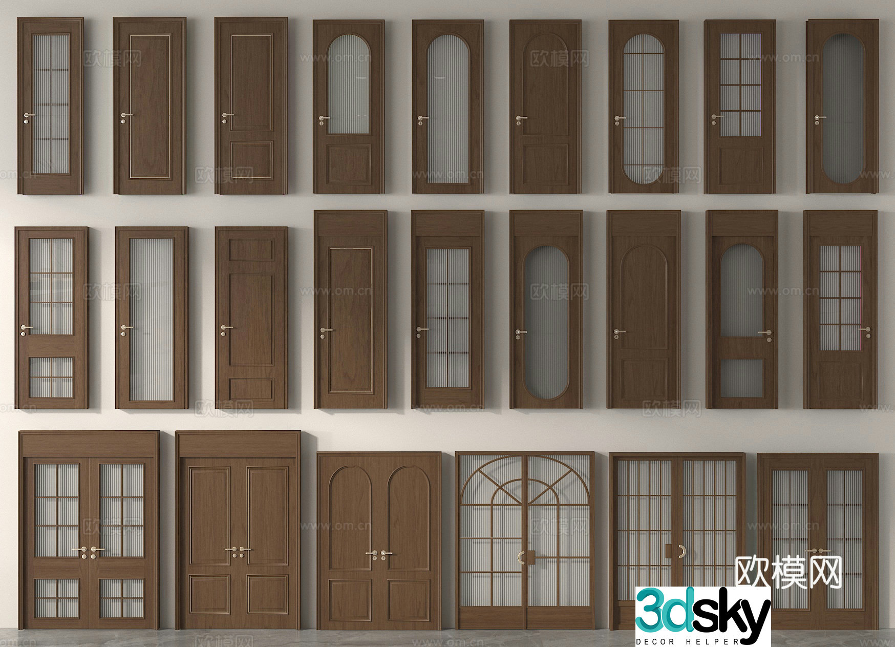 Single-open door Double-open door Sliding door Glass door Bathroom door 3D model