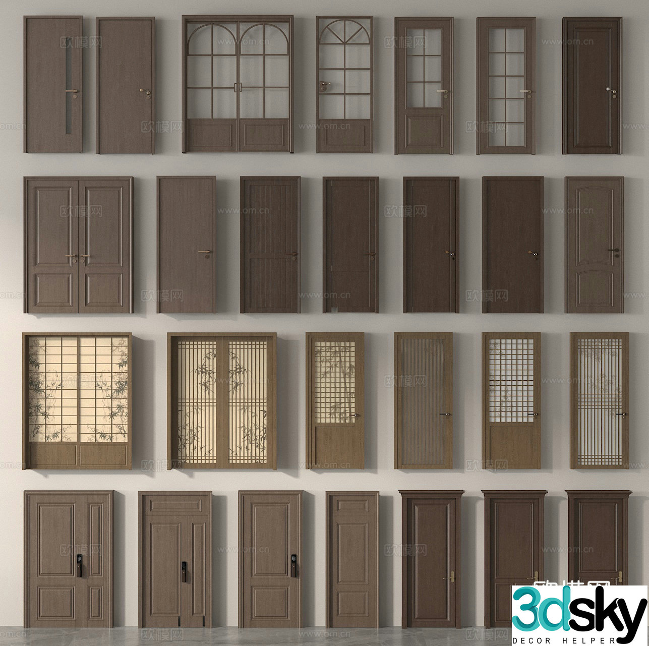 Glass door sliding door double-open door bedroom door kitchen and bathroom door single-open door bathroom door 3d model