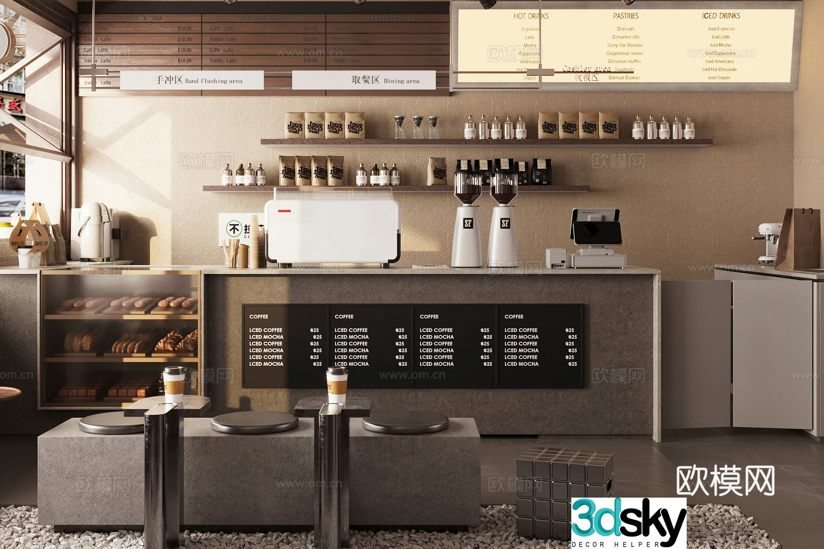 Industrial style Cafe cashier operating table 3D model