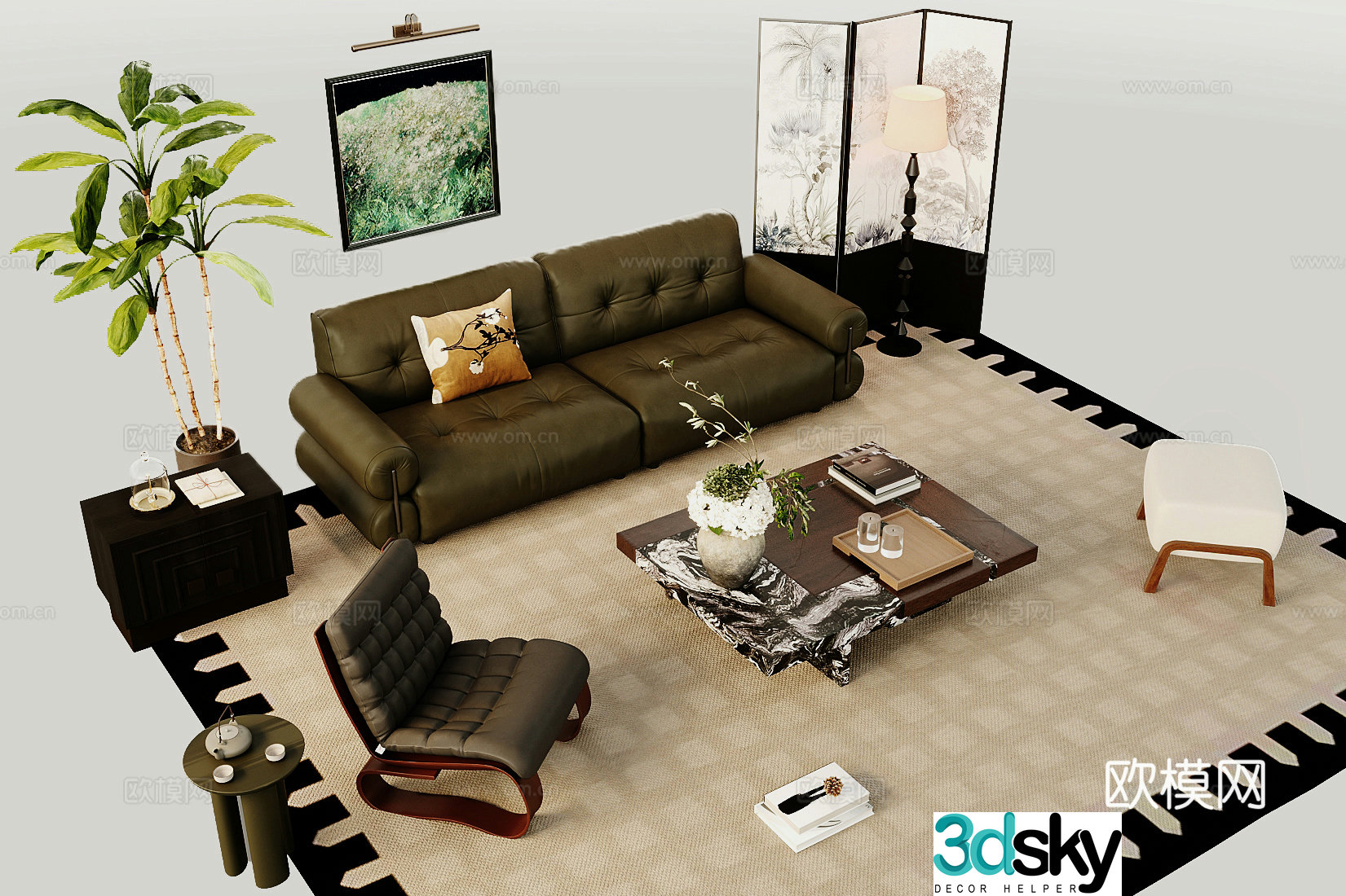 Middle style combination sofa 3D model