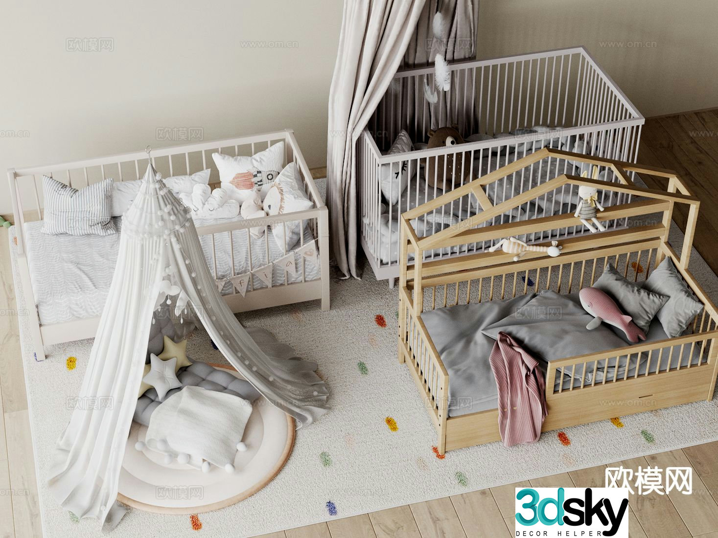 Modern children’s bed crib tent 3d model