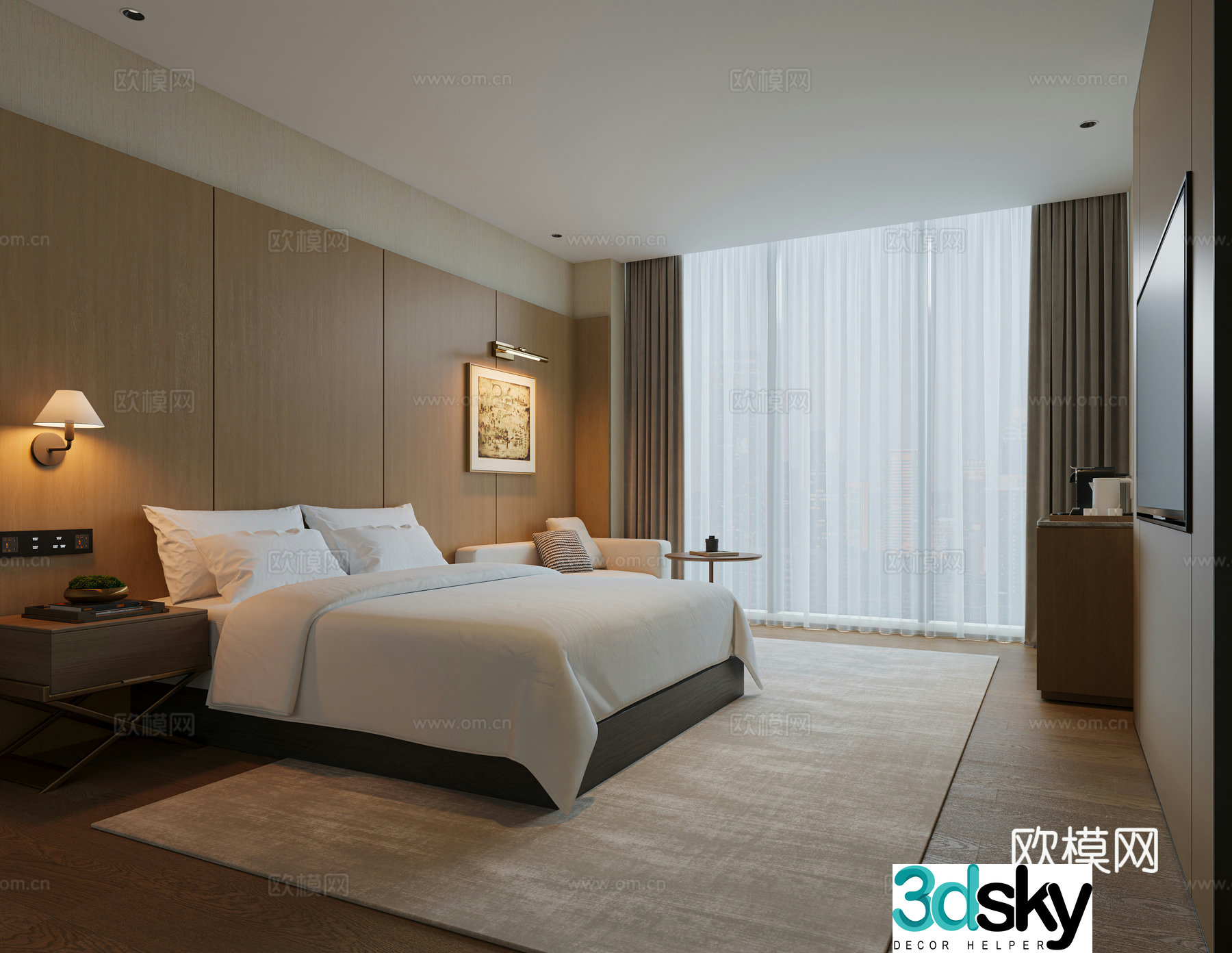 Modern hotel room queen room 3d model