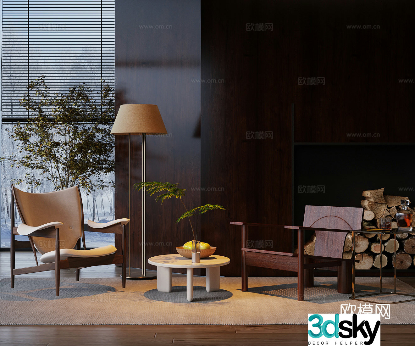 Medium style single sofa sofa chair and coffee table combination leisure chair casual sofa negotiation table and chair 3D model