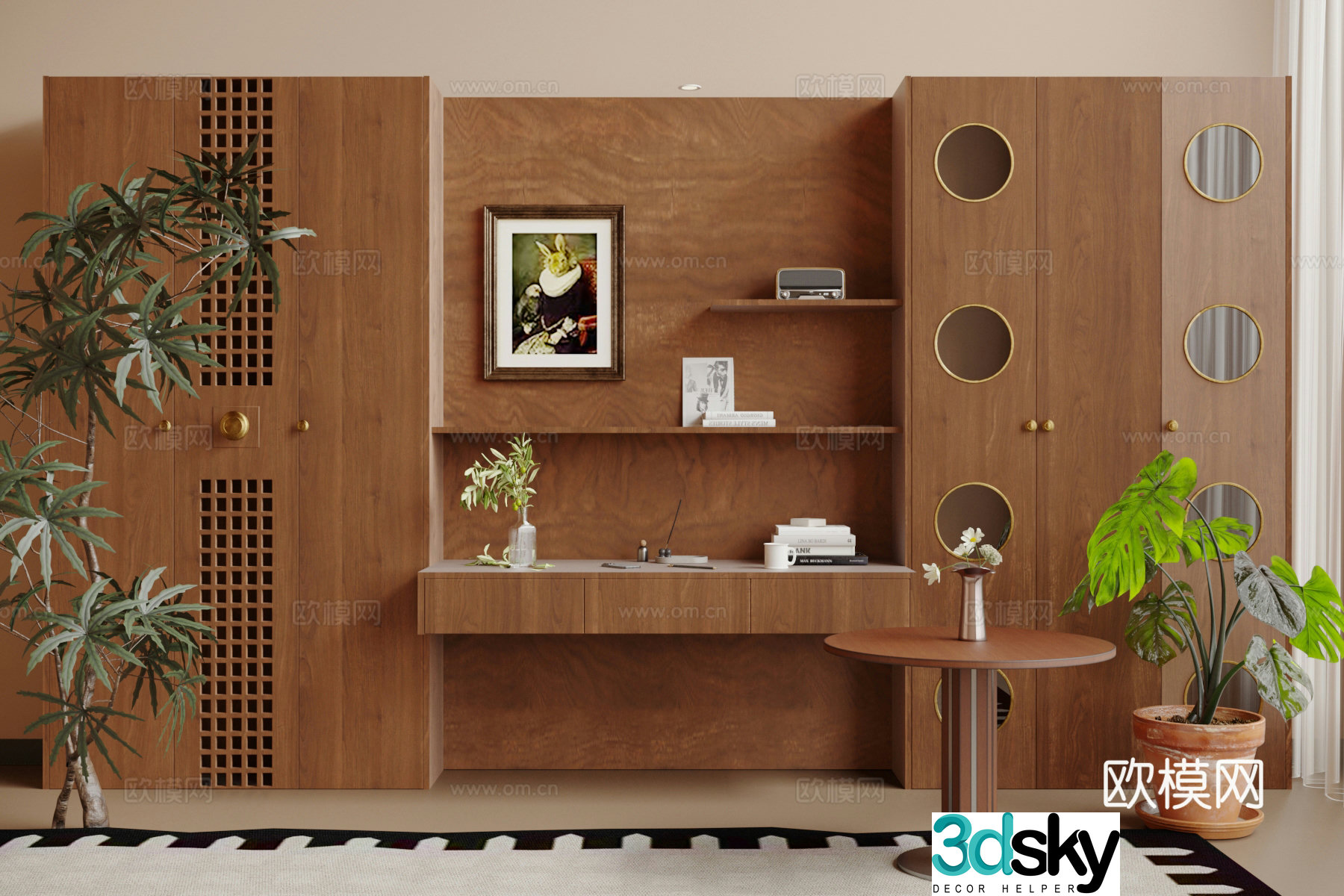 Medium style dressing table full wall dressing table 3D model