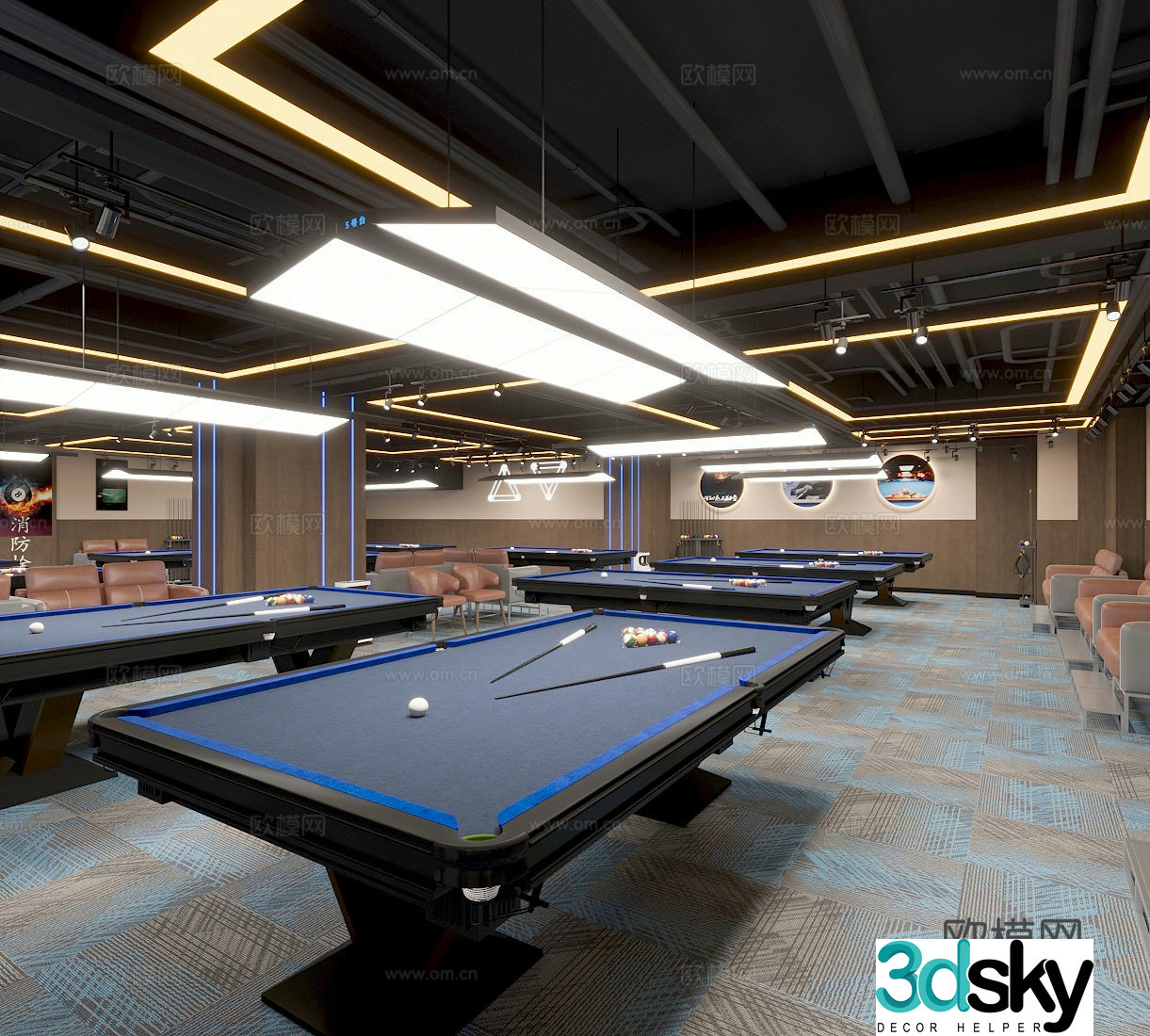 Modern industrial billiard room billiard room billiard room chandelier 3d model