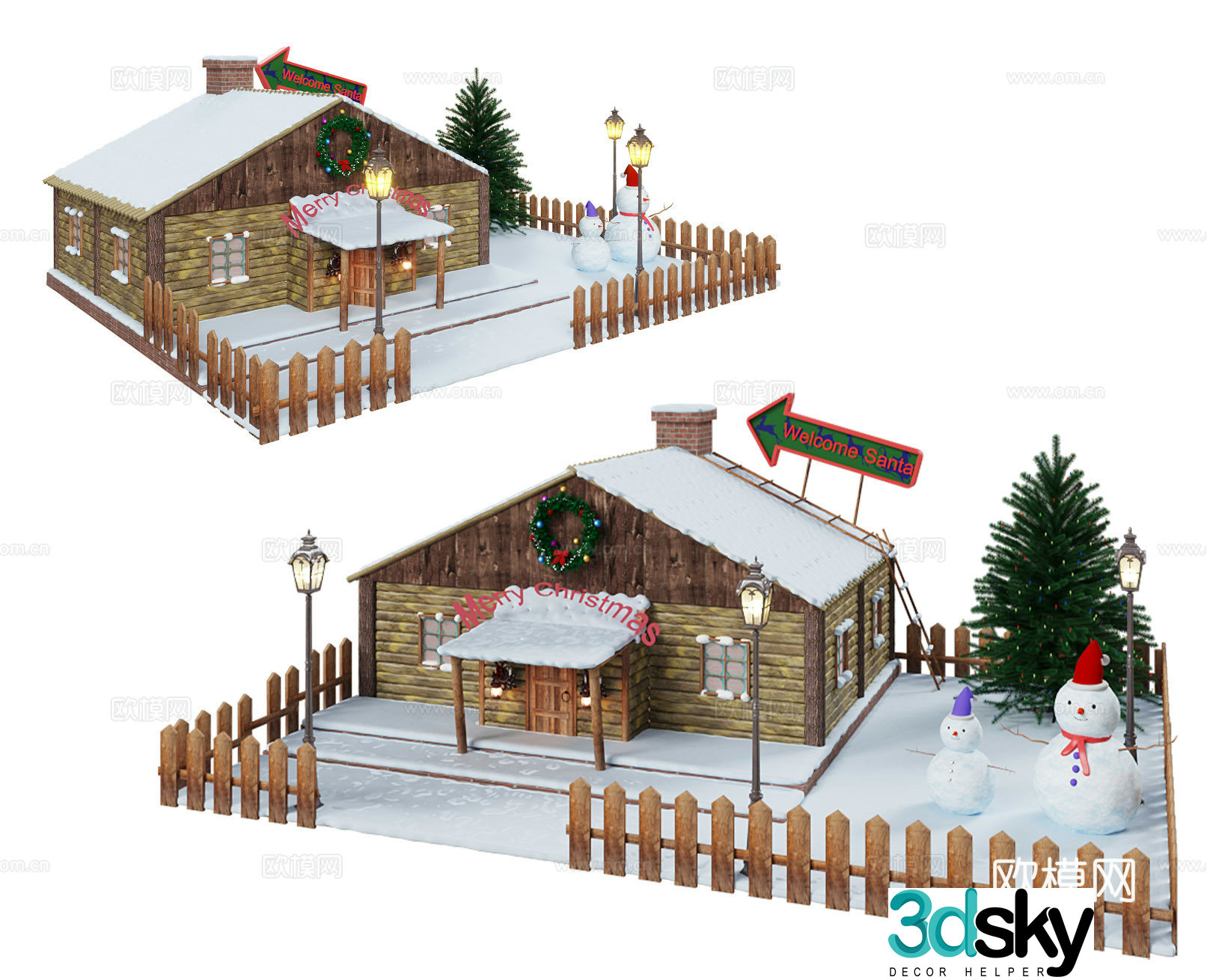 Modern Christmas House Christmas Tree Christmas Cabin Christmas House Architecture Christmas Snow Snowman Outfit 3D Model