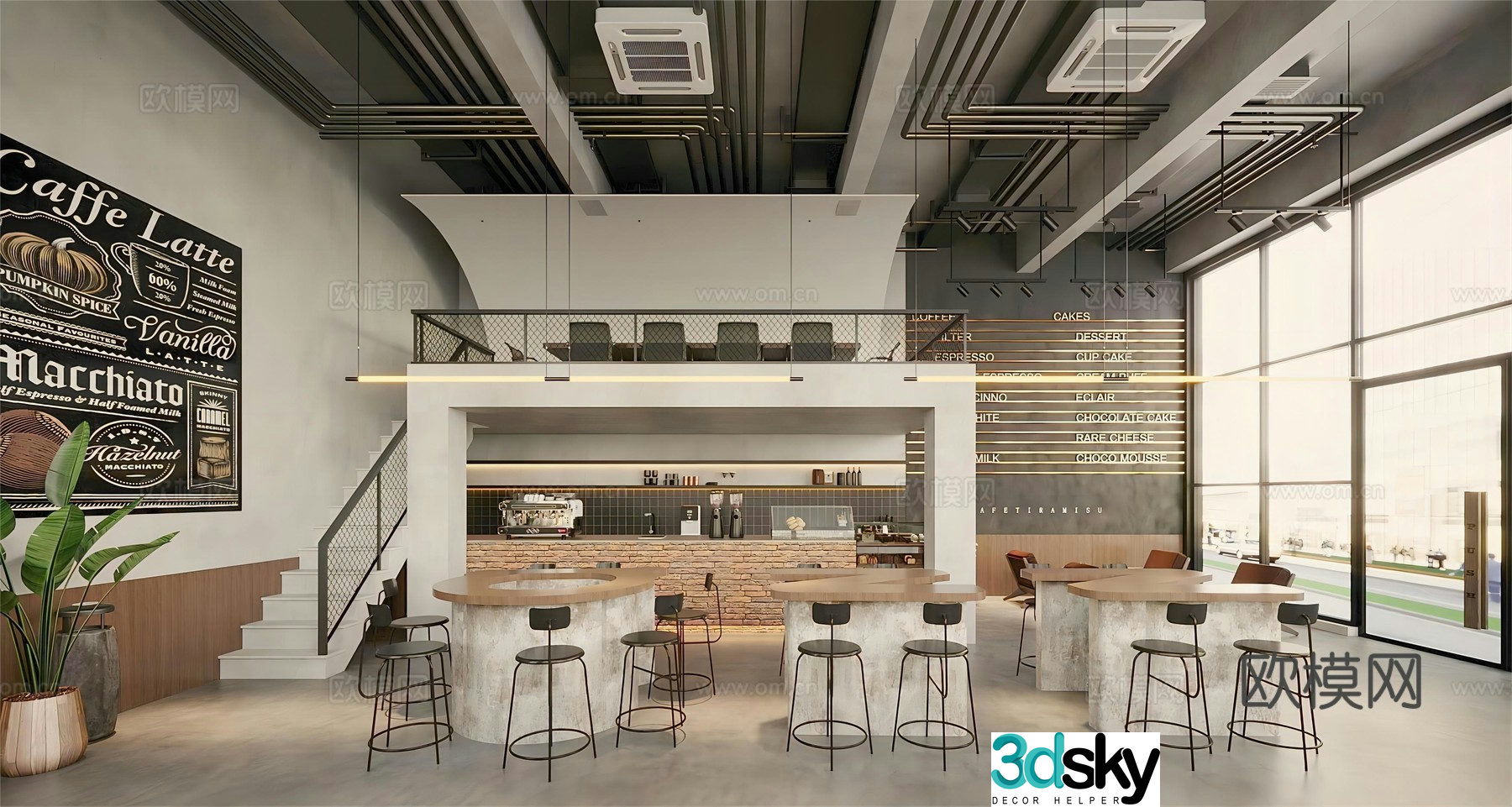 Industrial style coffee shop milk tea shop operation table workbench milk tea shop table and chair coffee table and chair 3D model