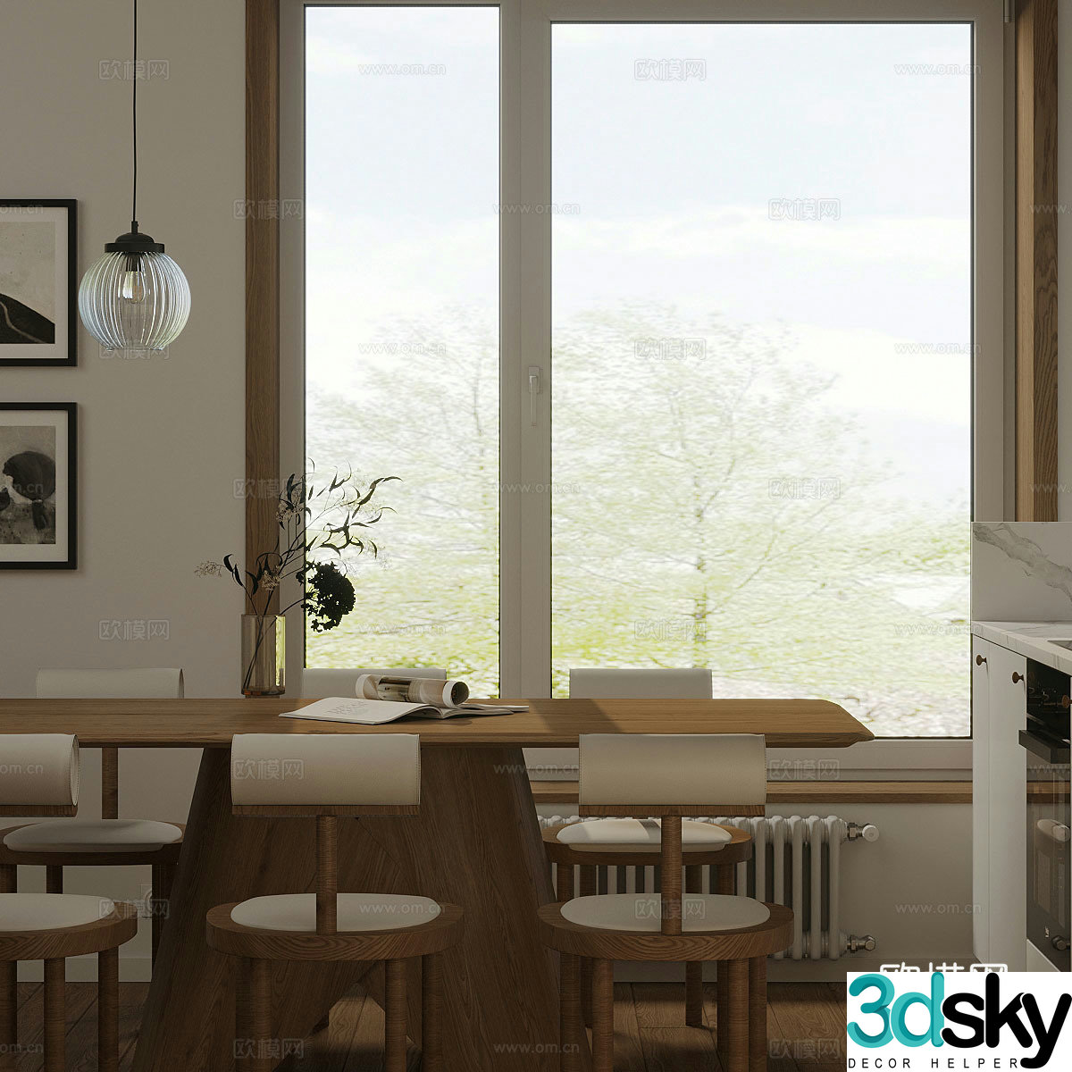 Middle-aged home restaurant Log style home restaurant Solid wood dining table and chair Dining chair Single chair Dining table 3D model