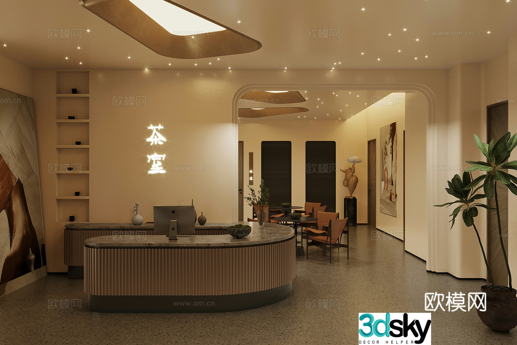 New Chinese-style teahouse front desk teahouse 3D model