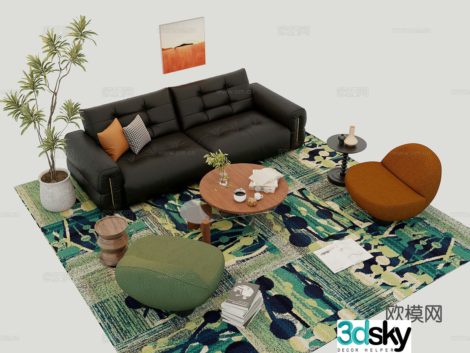 Sofa coffee table combination 3D model