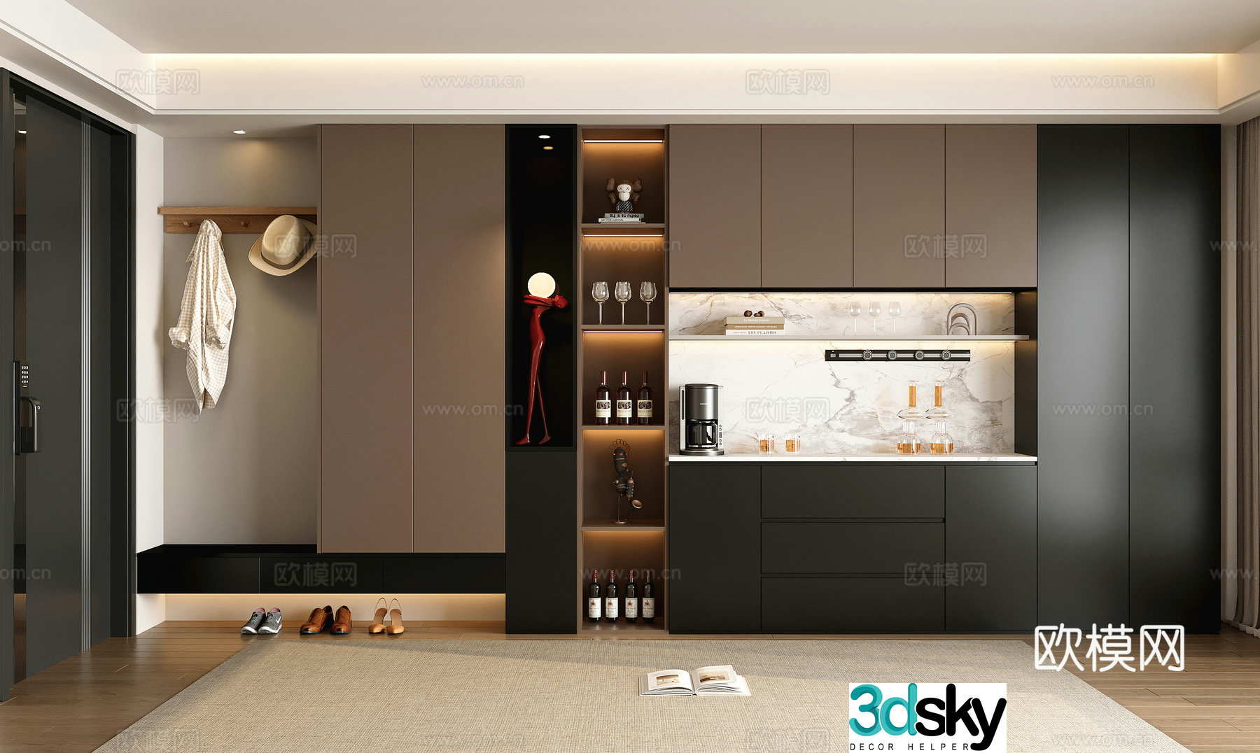 Modern home entrance shoe cabinet wine cabinet integrated cabinet side cabinet entrance cabinet decorative cabinet 3D model