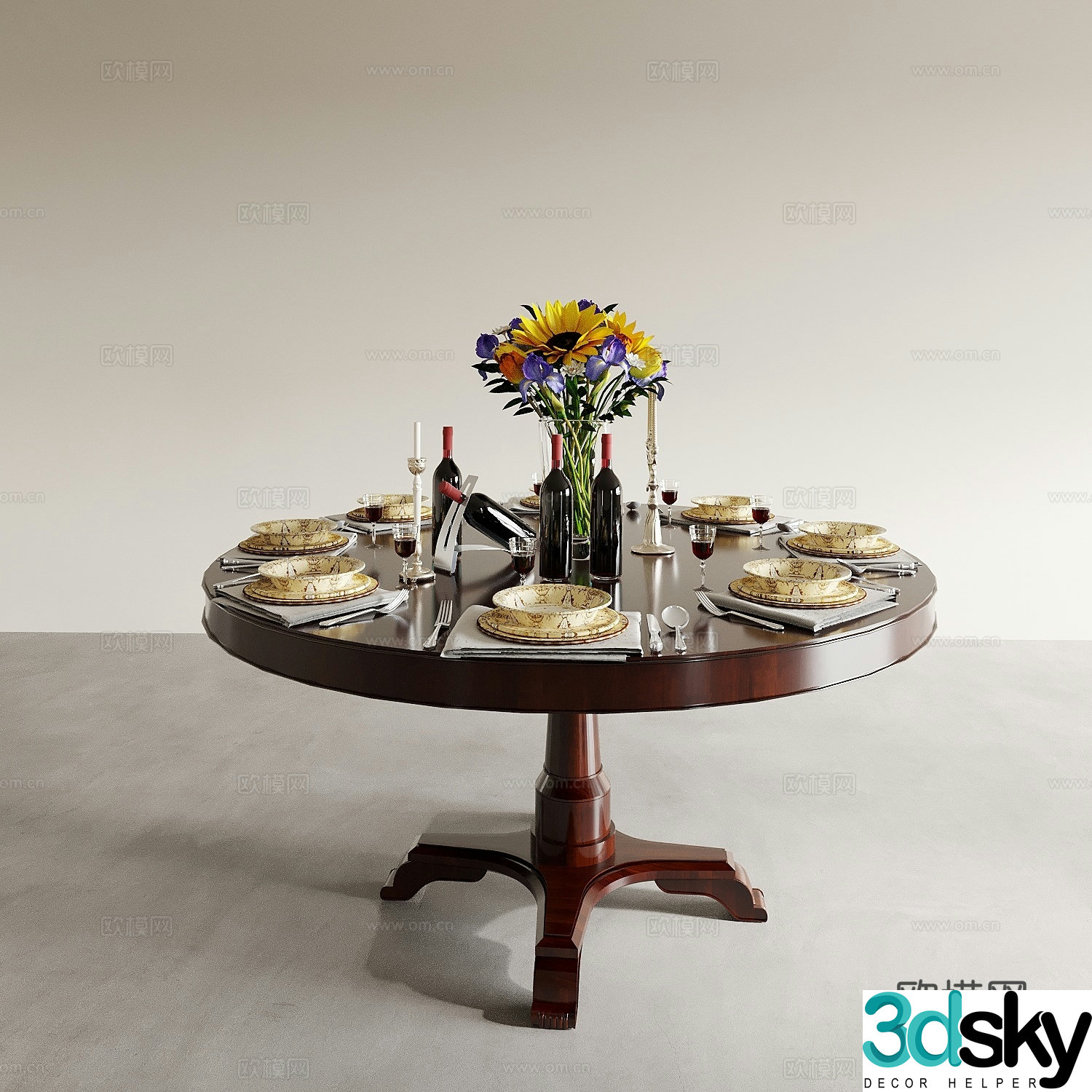 Dining table tea table round table 3d model