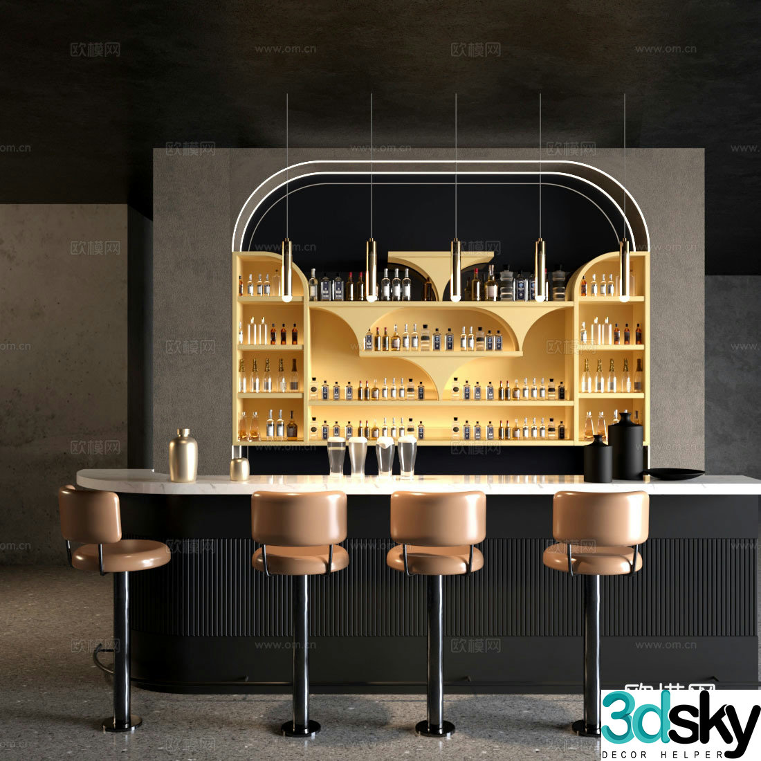 Modern other catering spaces Water bar bar chair Drink operation table Bar 3D model