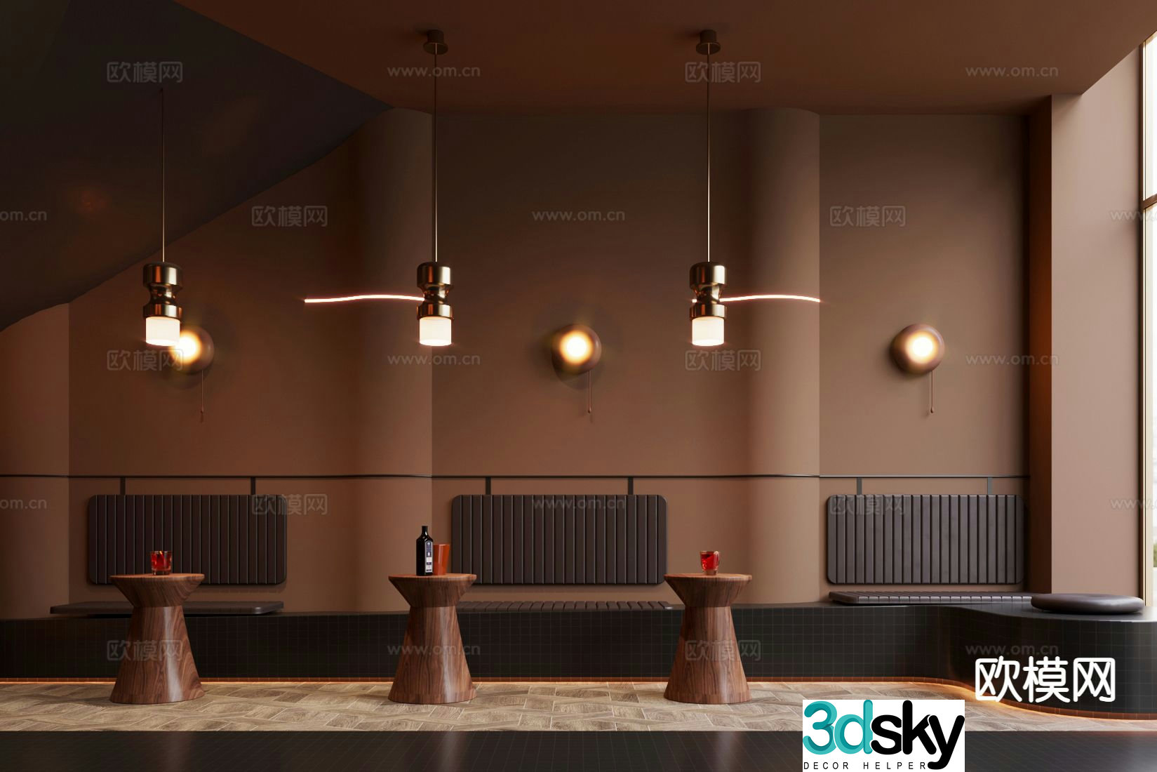 Modern milk tea shop card area 3D model