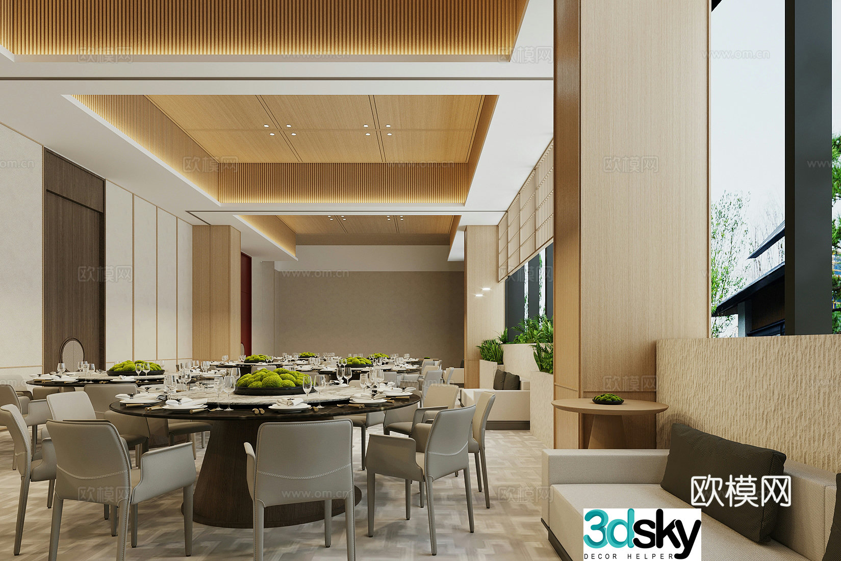 Chinese restaurant private room New Chinese restaurant private room Private room dining table and chairs Round table dining table and chairs Tableware 3D model