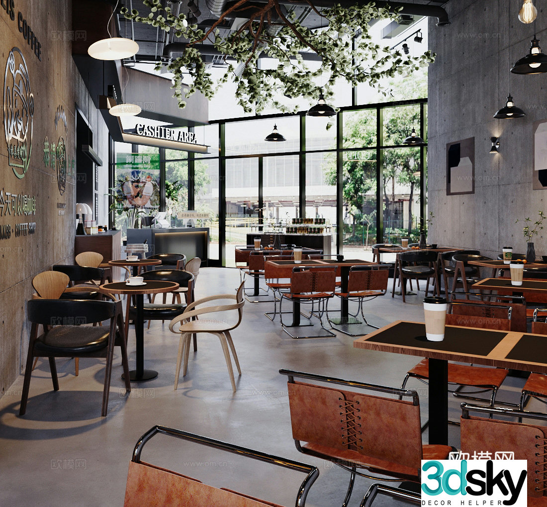 Industrial style cafe 3d model