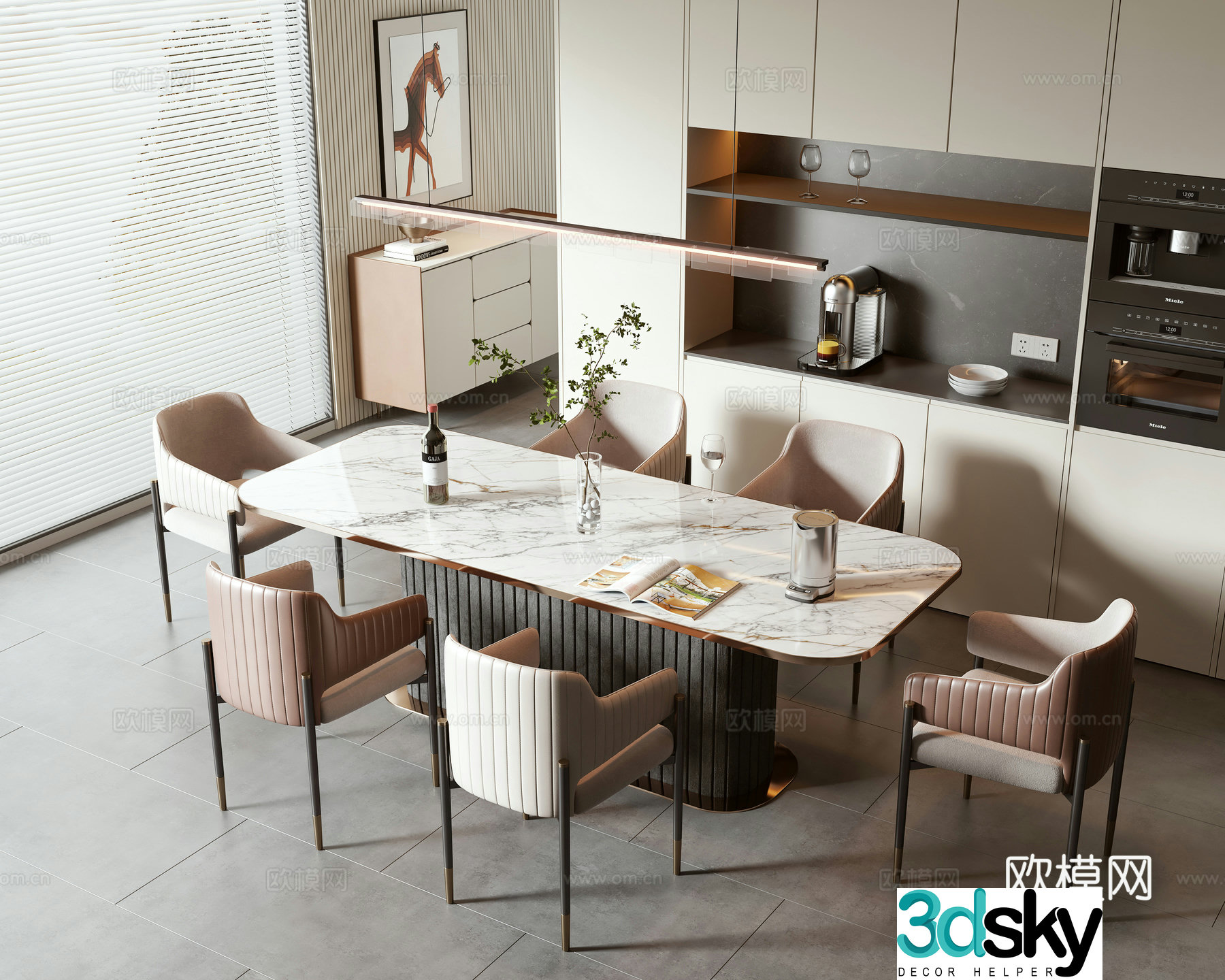 Simple European dining table and chair combination 3D model